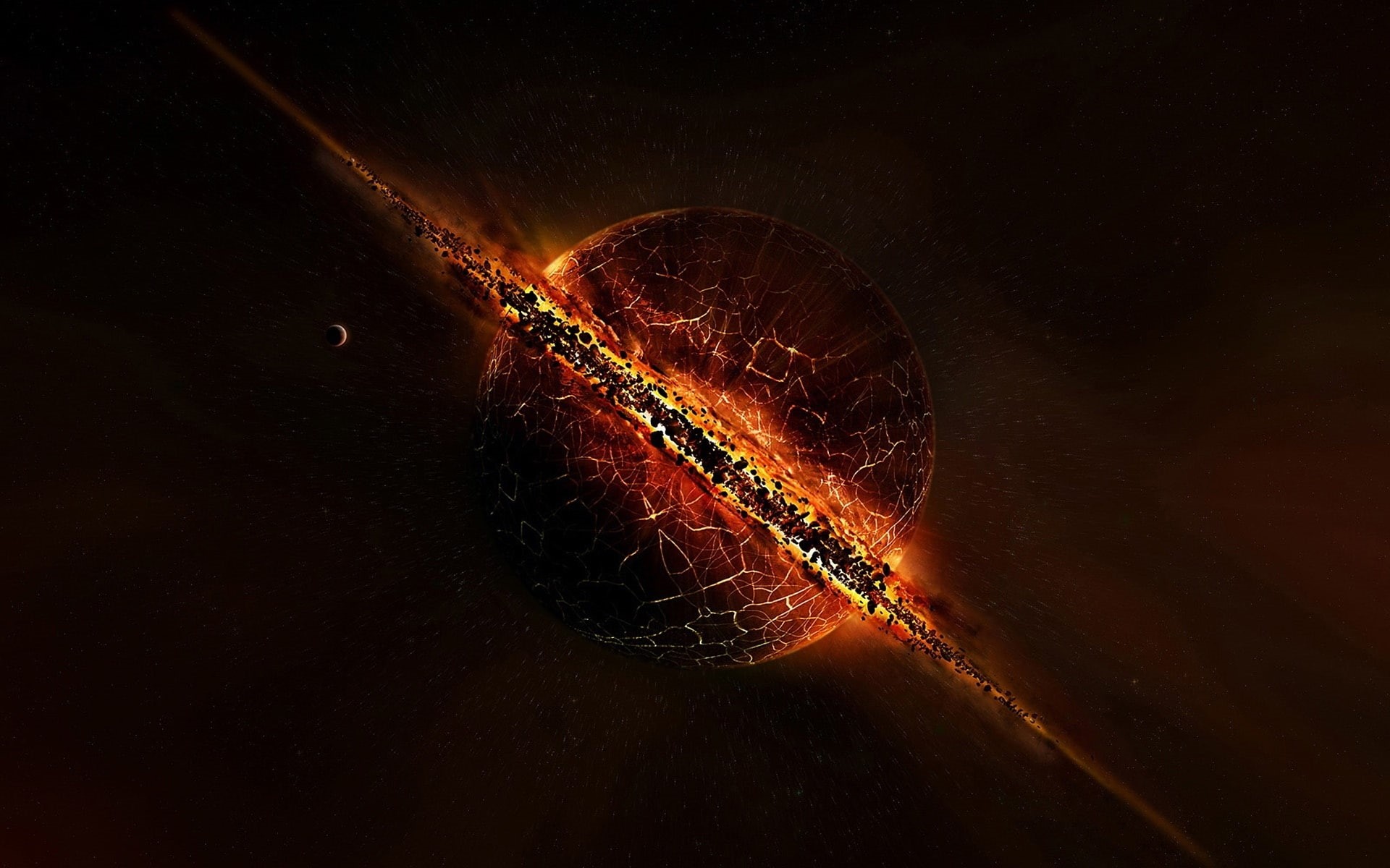 exploding, night, 1080P, fantasy, planets, dark, fire, HD Wallpaper