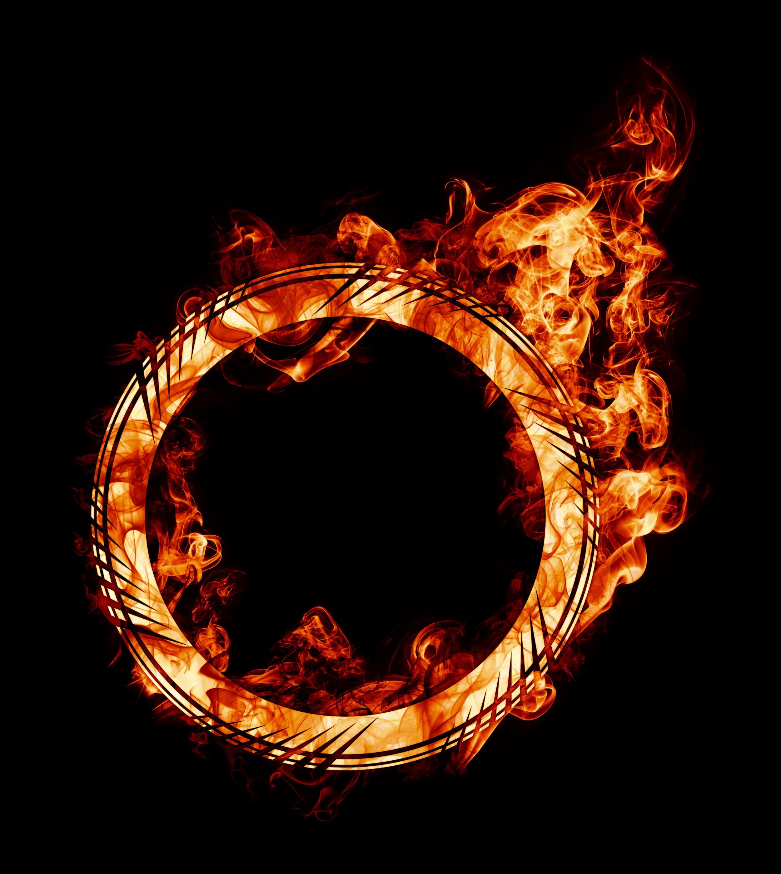 ring, hot, flare, firering, heat - temperature, pattern, black background, flame, no people, blazing, effect, magic, heat, abstract, creativity, cut out, Phone HD Wallpaper