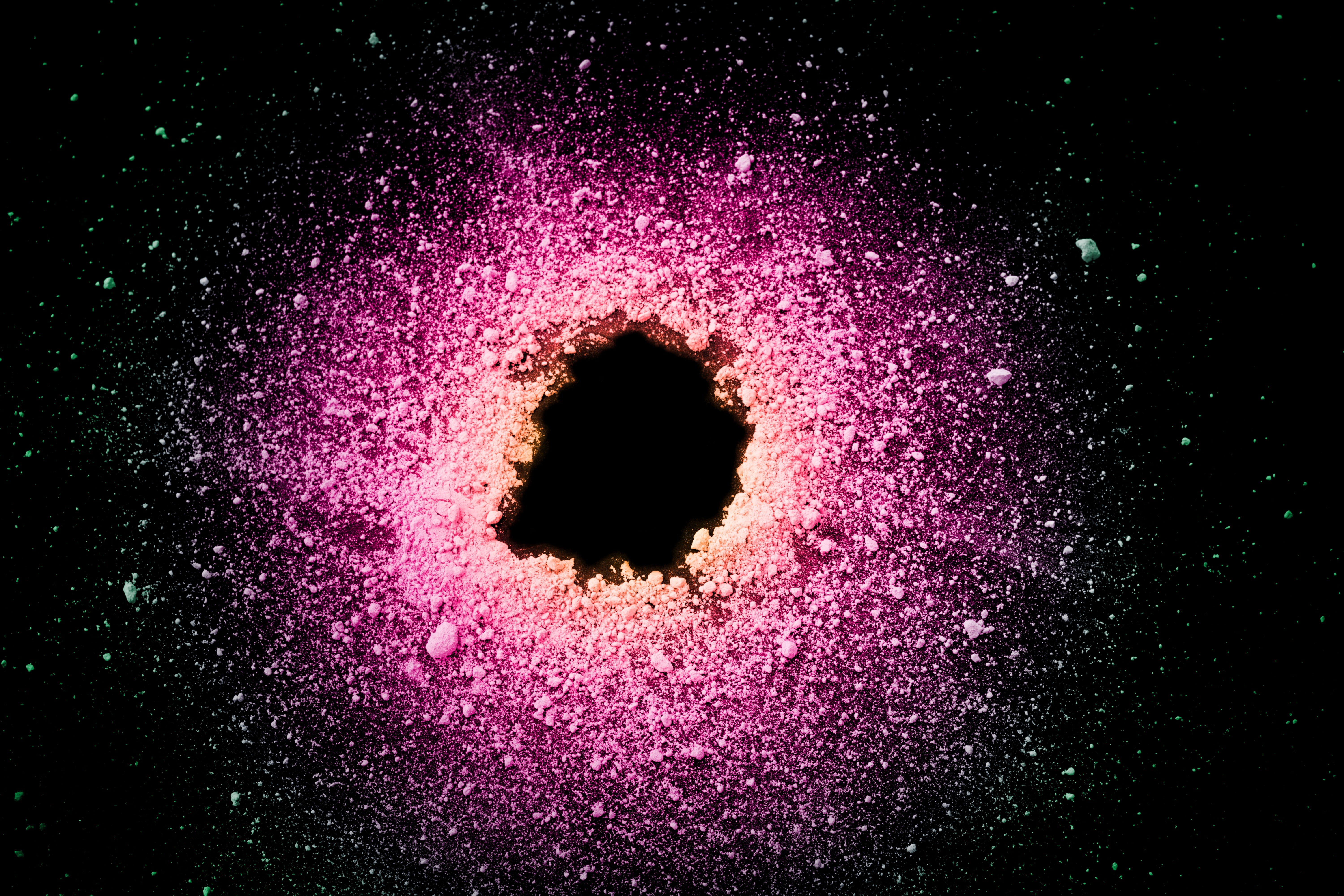 full frame, abstract, space, galaxy, dust, close-up, creativity, powder, circle, smoke, black background, no people, white, holi, paint, texture, background, HD Wallpaper
