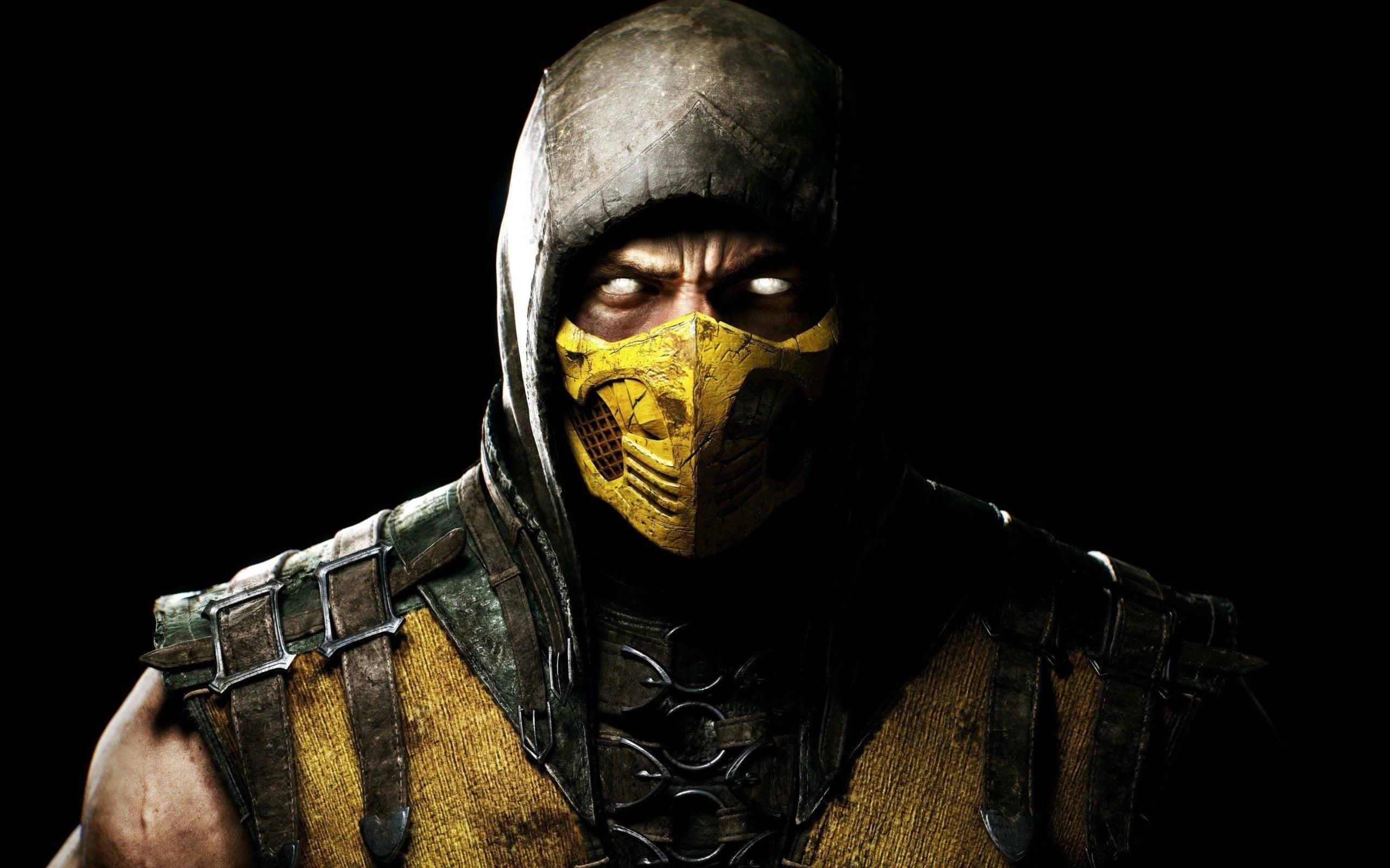 headshot, video games, front view, indoors, dark, scorpion, human face, human body part, looking at camera, men, Scorpion (character), scorpions, kombat, HD Wallpaper