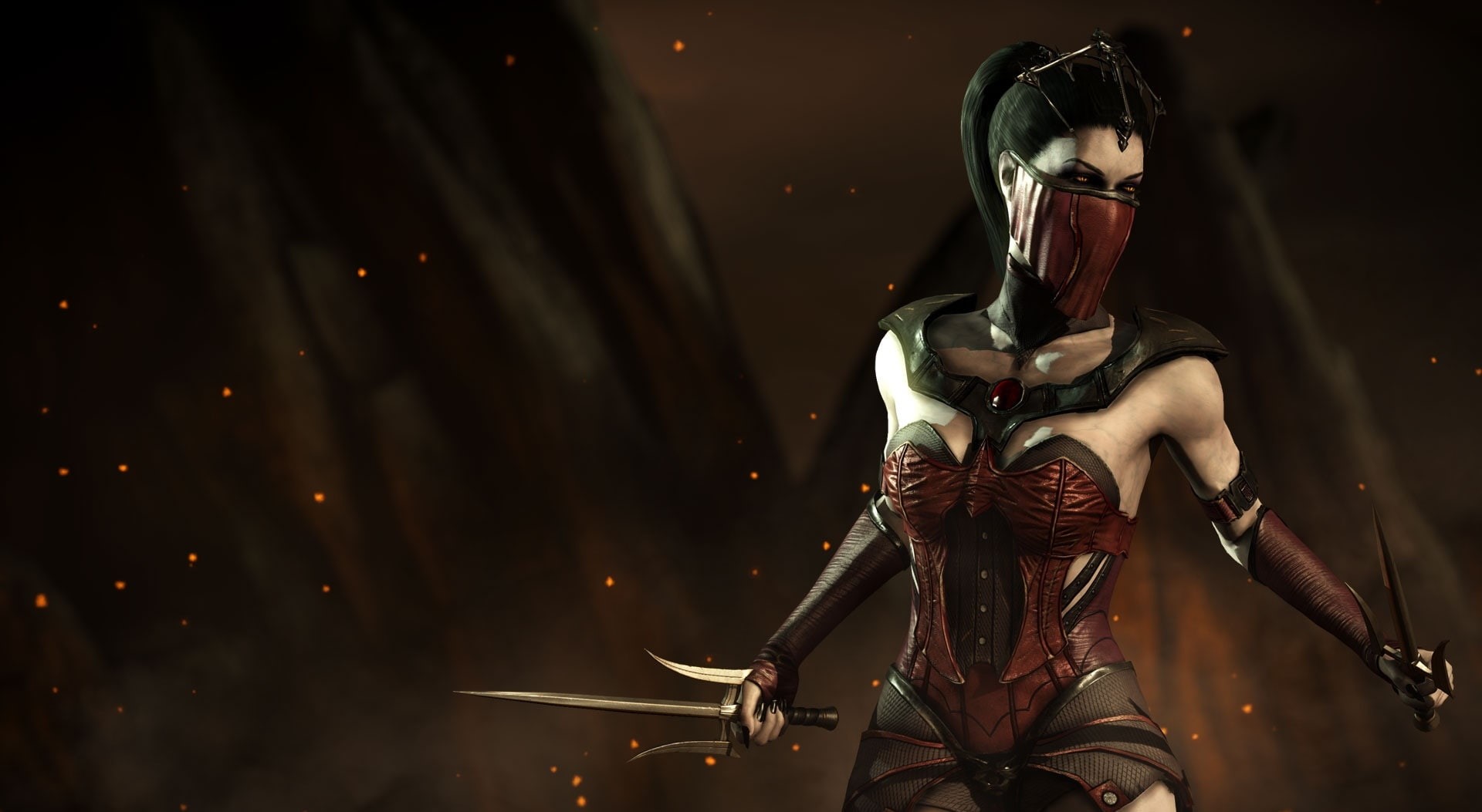 Combat, standing, night, human representation, protection, one person, MortalKombatX, helmet, 1080P, indoors, representation, Mortal Kombat, Mileena, front view, HD Wallpaper