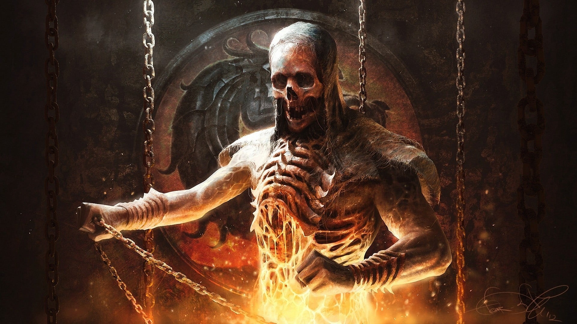 dark, furious, 1080P, scorpion, shouting, chains, evil, fantasy art, spooky, horror, celebration, indoors, night, kombat, halloween, video games, emotion, HD Wallpaper
