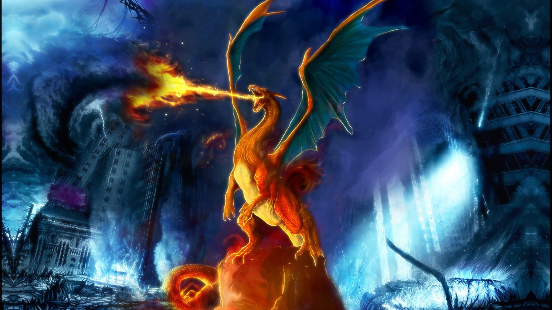  nature, heat - temperature, abstract, pokemon, outdoors, Charizard, event, multi colored, digital, pattern, fire - natural phenomenon, long exposure, HD Wallpaper