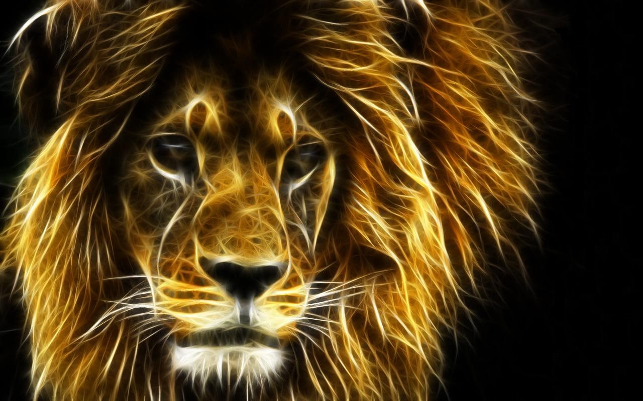 hd, 720P, lion, animals, fractal, HD Wallpaper