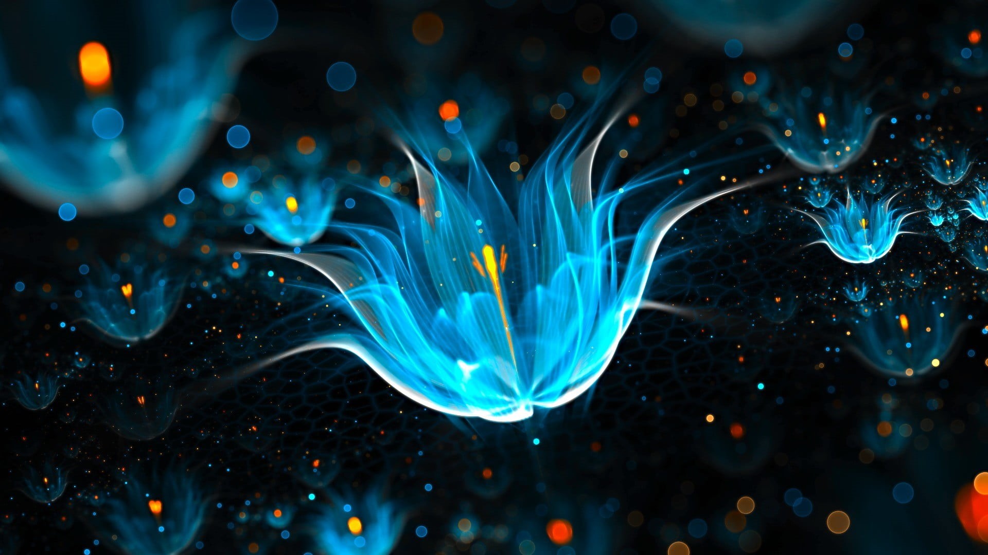 blue, colors, vibrant Color, flame, marine, art, yellow, fractal flowers, fantasy, no people, nature, abstract, vector, creativity, nebula, animals in the wild, HD Wallpaper