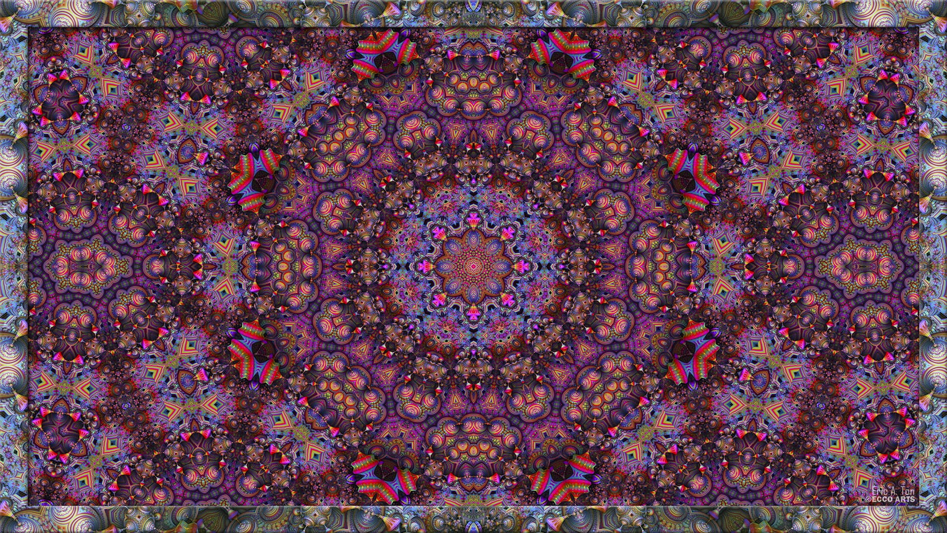 no people, ceiling, indoors, pattern, full frame, purple, fractal, pink color, decoration, multi colored, art and craft, built structure, close-up, trippy, HD Wallpaper