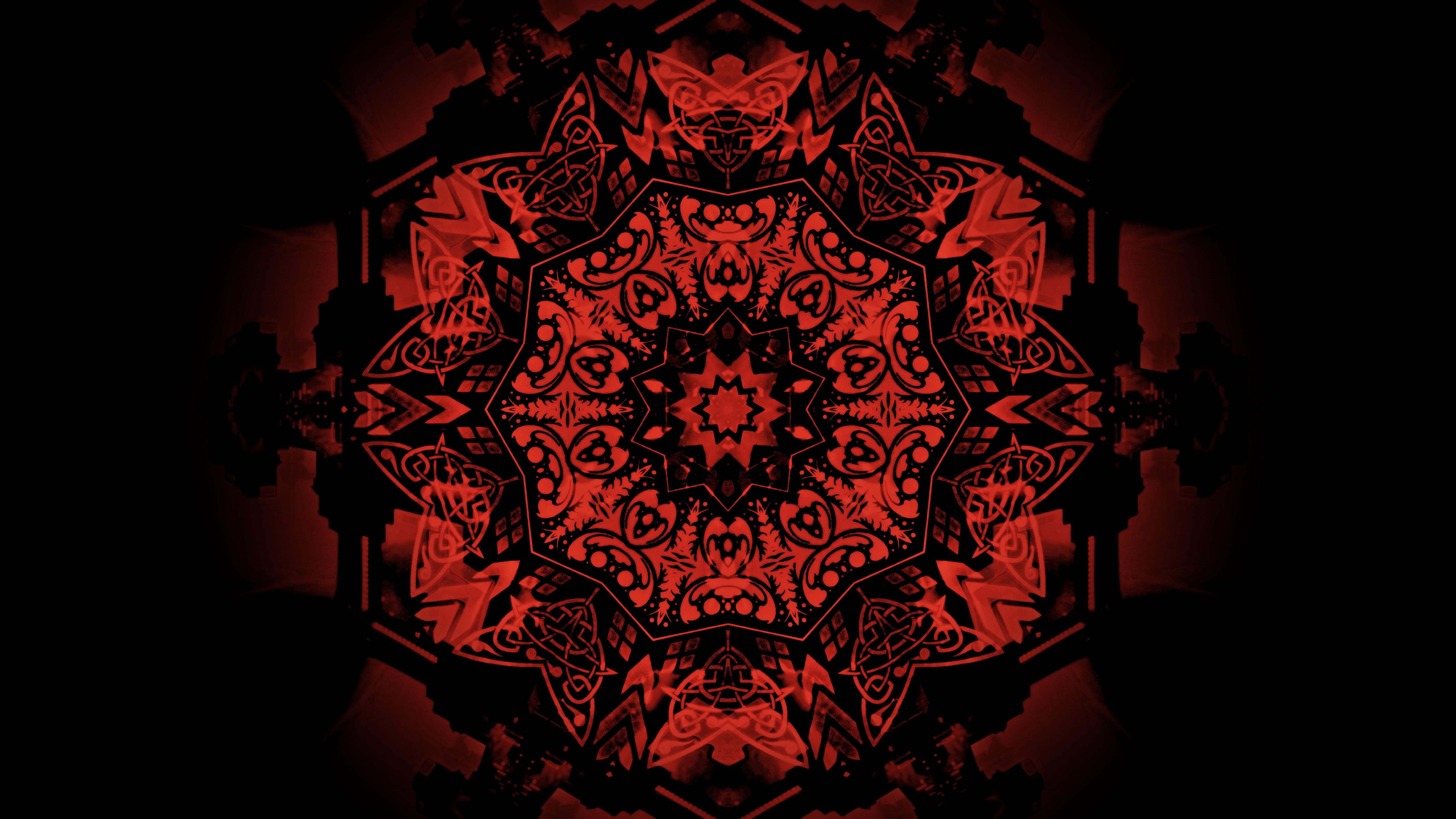 Pattern, Artistic, 5K, Mandala, Abstract, Red, HD Wallpaper