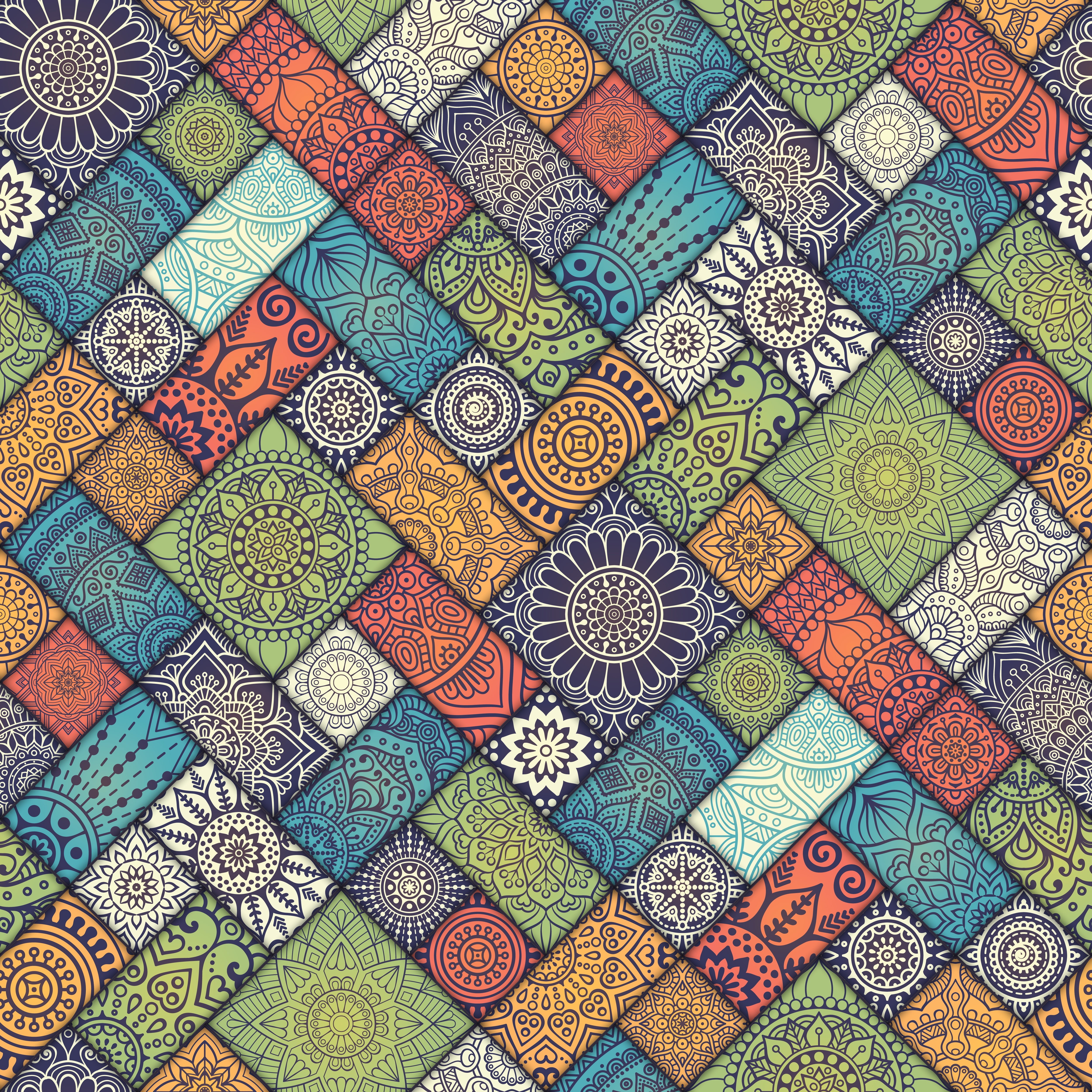 digital art, 5k, ornate, 4k, tile, pattern, art and craft, textile, floral pattern, backgrounds, high angle view, full frame, no people, close-up, flooring, Phone HD Wallpaper