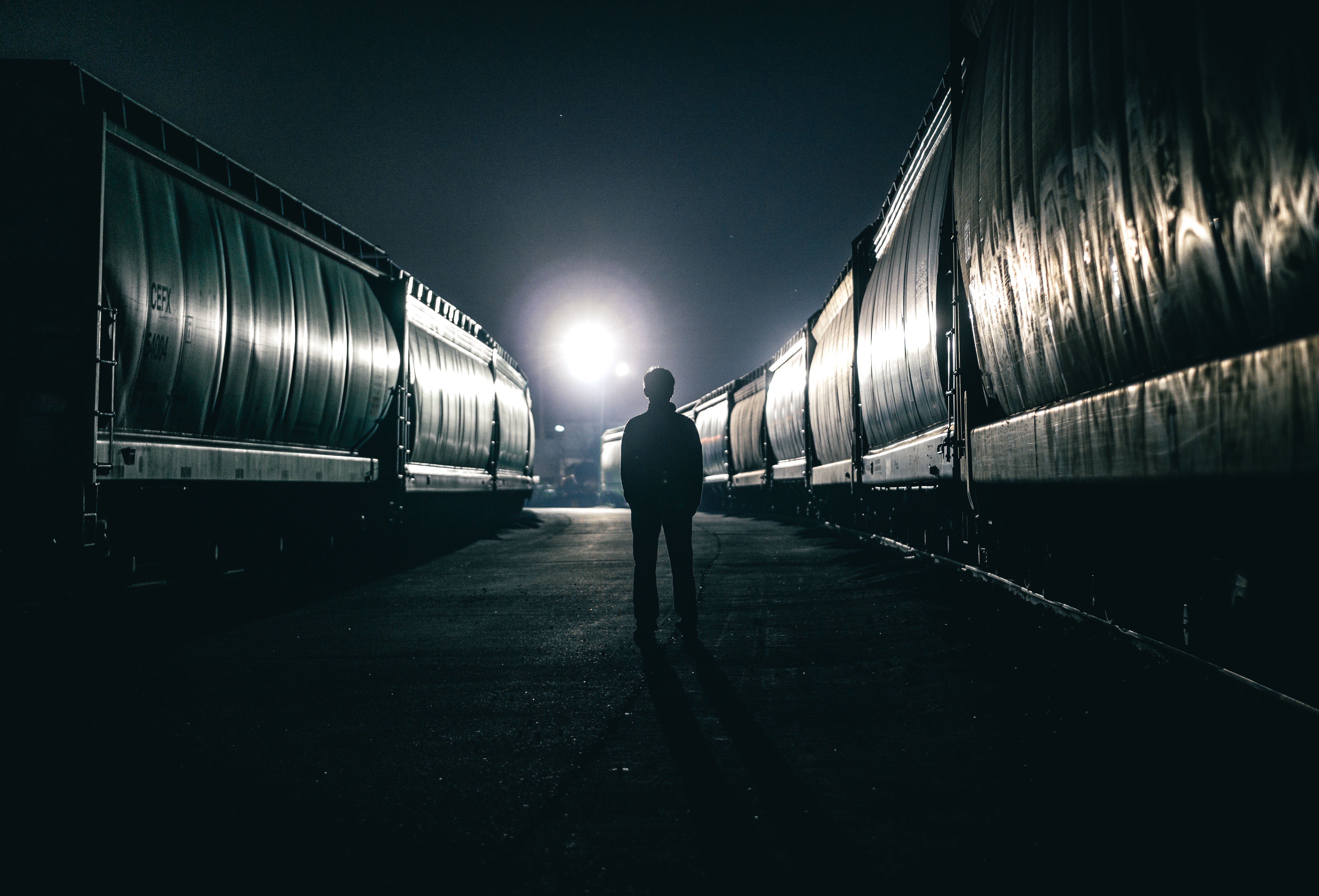 adult, direction, dark, night, guy, road, light, people, street, business, man, standing, silhouette, the way forward, illuminated, rail transportation, HD Wallpaper