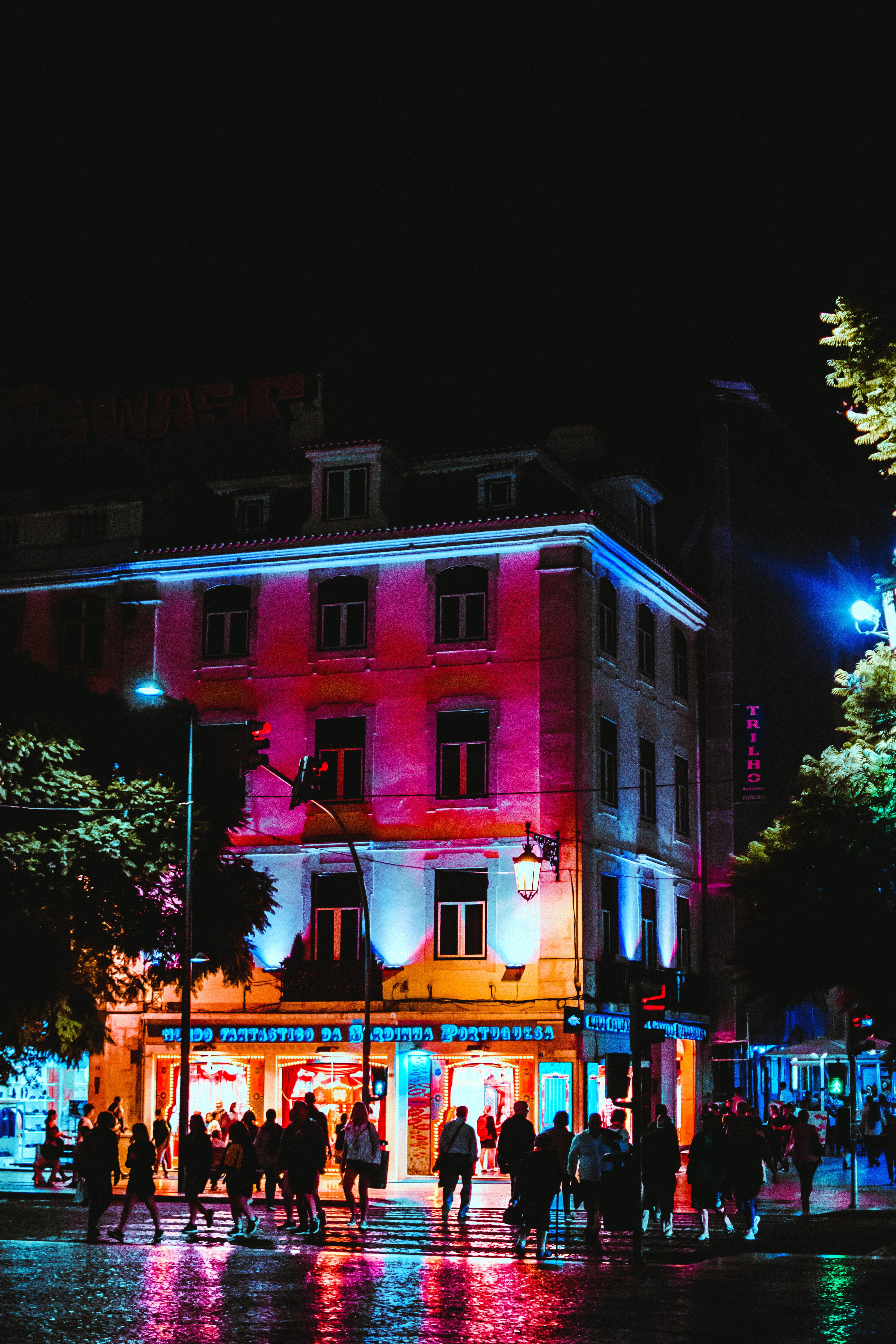 people, modern, nature, night, city, women, evening, dark, town, front, nightlife, road, shops, lighted, reflections, men, large group of people, crowd, Phone HD Wallpaper