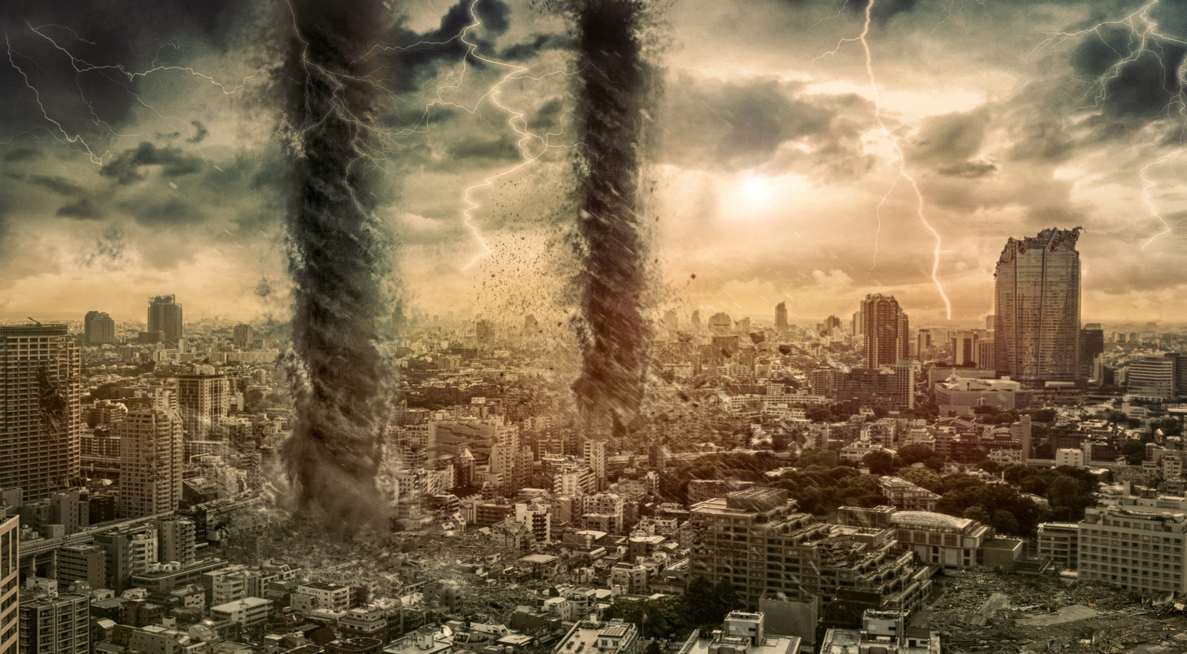 1080P, Tornado, no people, office building exterior, residential district, cityscape, world, Creative, architecture, city life, building, pollution, HD Wallpaper