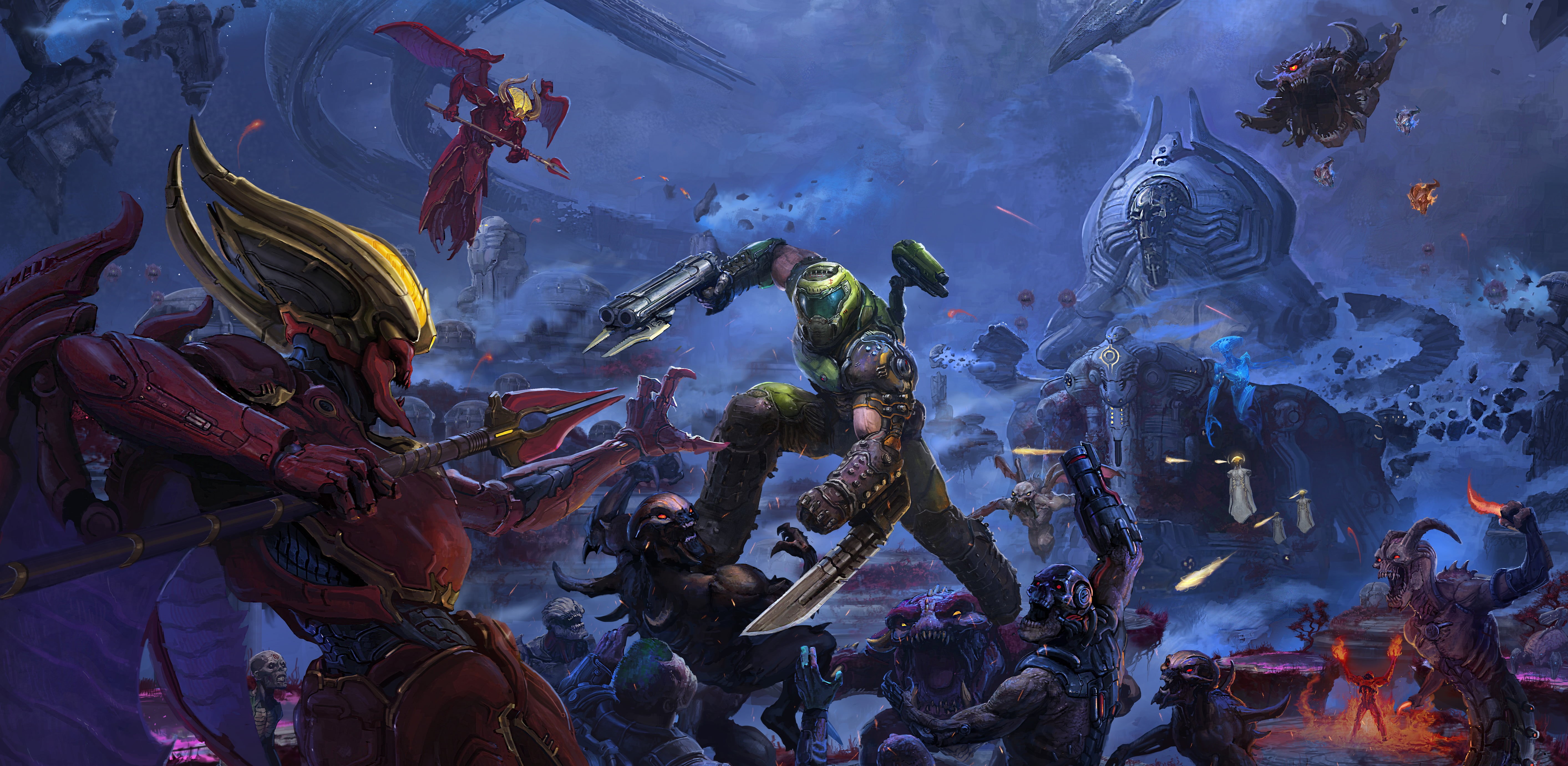 Bethesda Softworks, Id Software, DOOM Eternal, video game art, 5K, video games, Doom slayer, HD Wallpaper