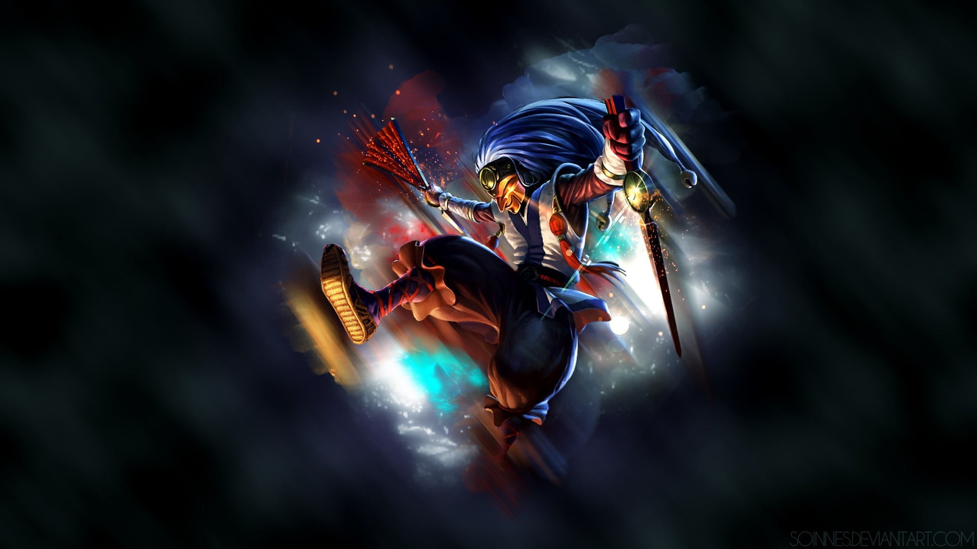 low angle view, sword, concentration, creature, young adult, full length, motion, challenge, competition, adult, Shaco (League of Legends), excitement, HD Wallpaper