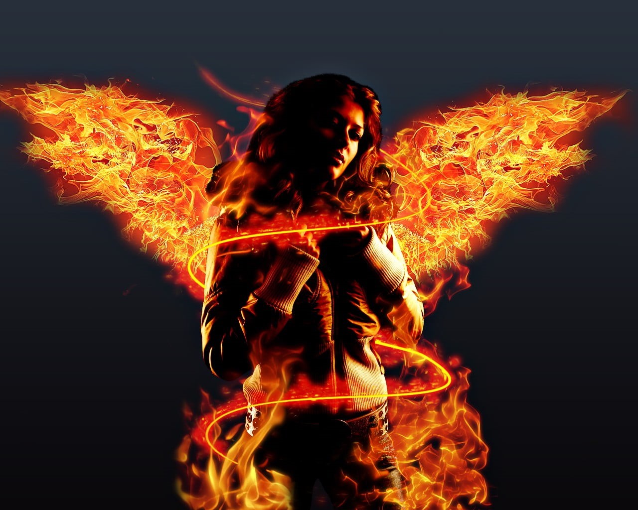 red, performance, digital art, risk, woman, wings, skill, dark, night, black Color, orange Color, simple background, pattern, warning sign, sign, glowing, HD Wallpaper