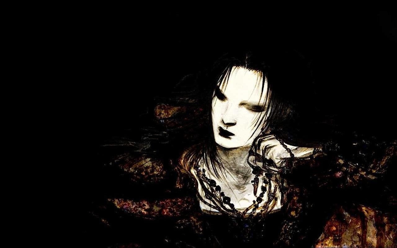 one person, The Sandman, indoors, women, hairstyle, hair, painting, portrait, black background, eyes closed, Neil Gaiman, studio shot, copy space, beautiful woman, HD Wallpaper