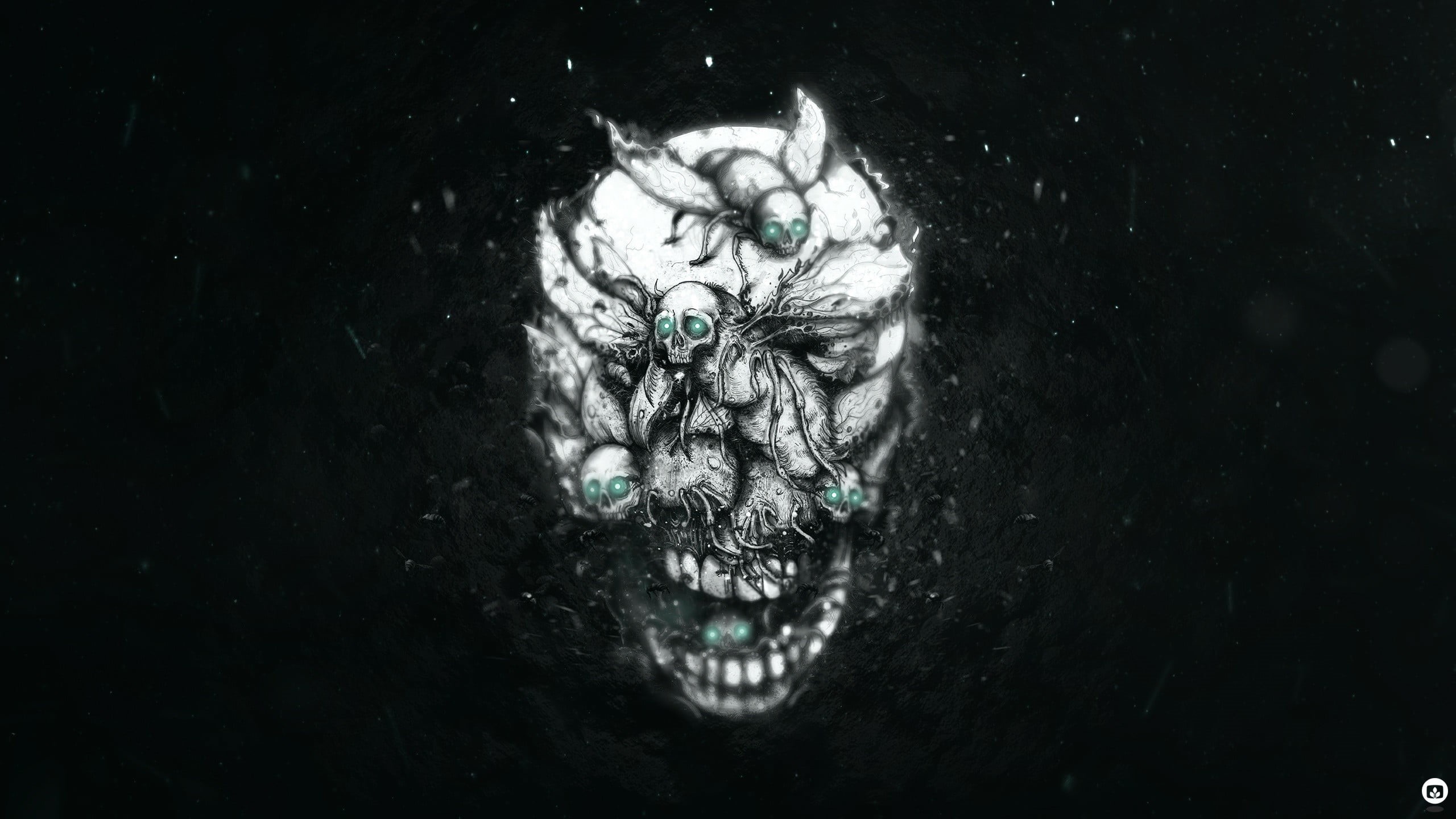 black background, gray, copy space, skull, nature, diamond - gemstone, jewelry, Desktopography, shiny, monster, digital art, water, no people, dark, 2K, HD Wallpaper