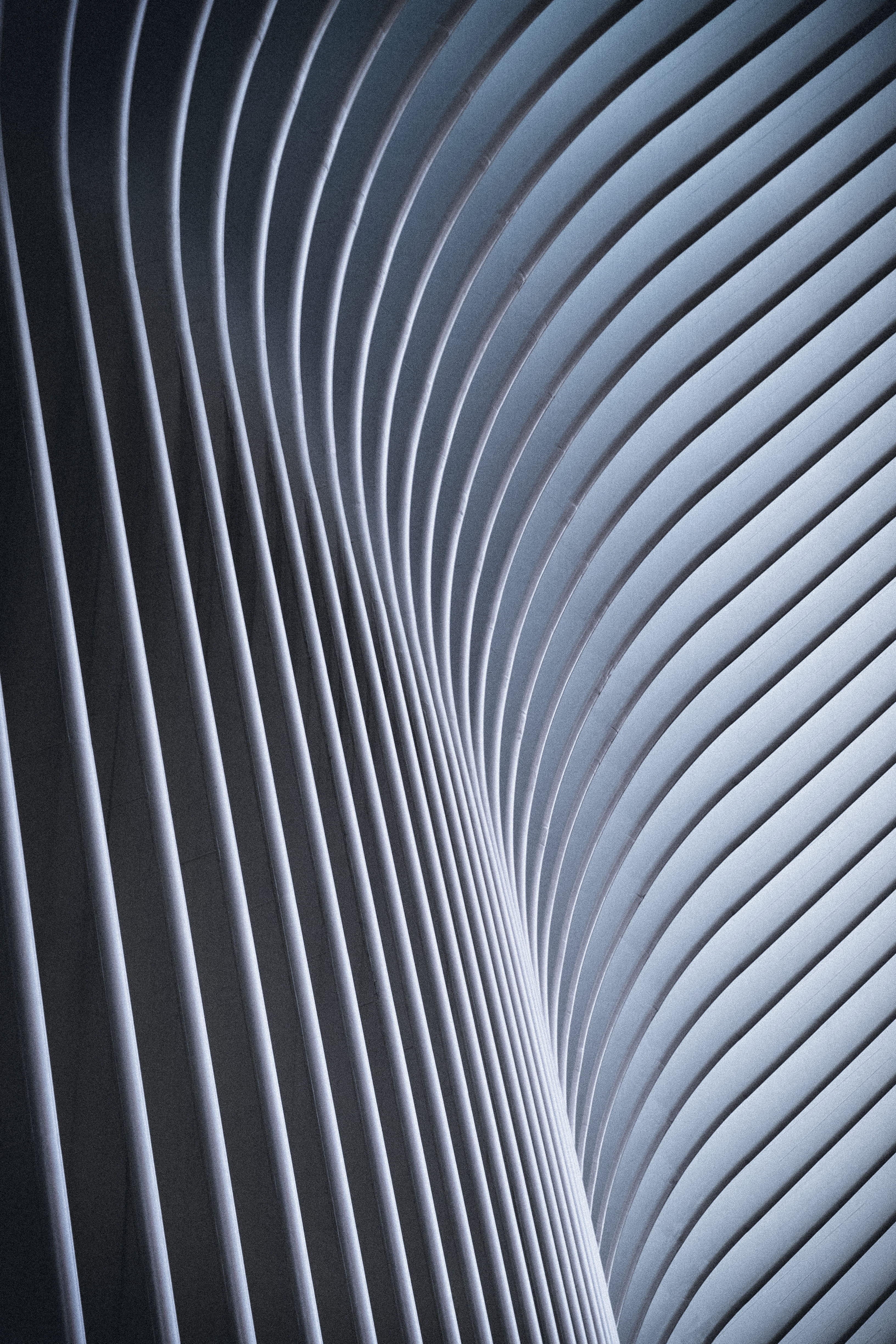 abstract, gray, close-up, white, curve, architecture, repetition, futuristic, light, metal, large group of objects, abundance, full frame, detail, textured, Phone HD Wallpaper