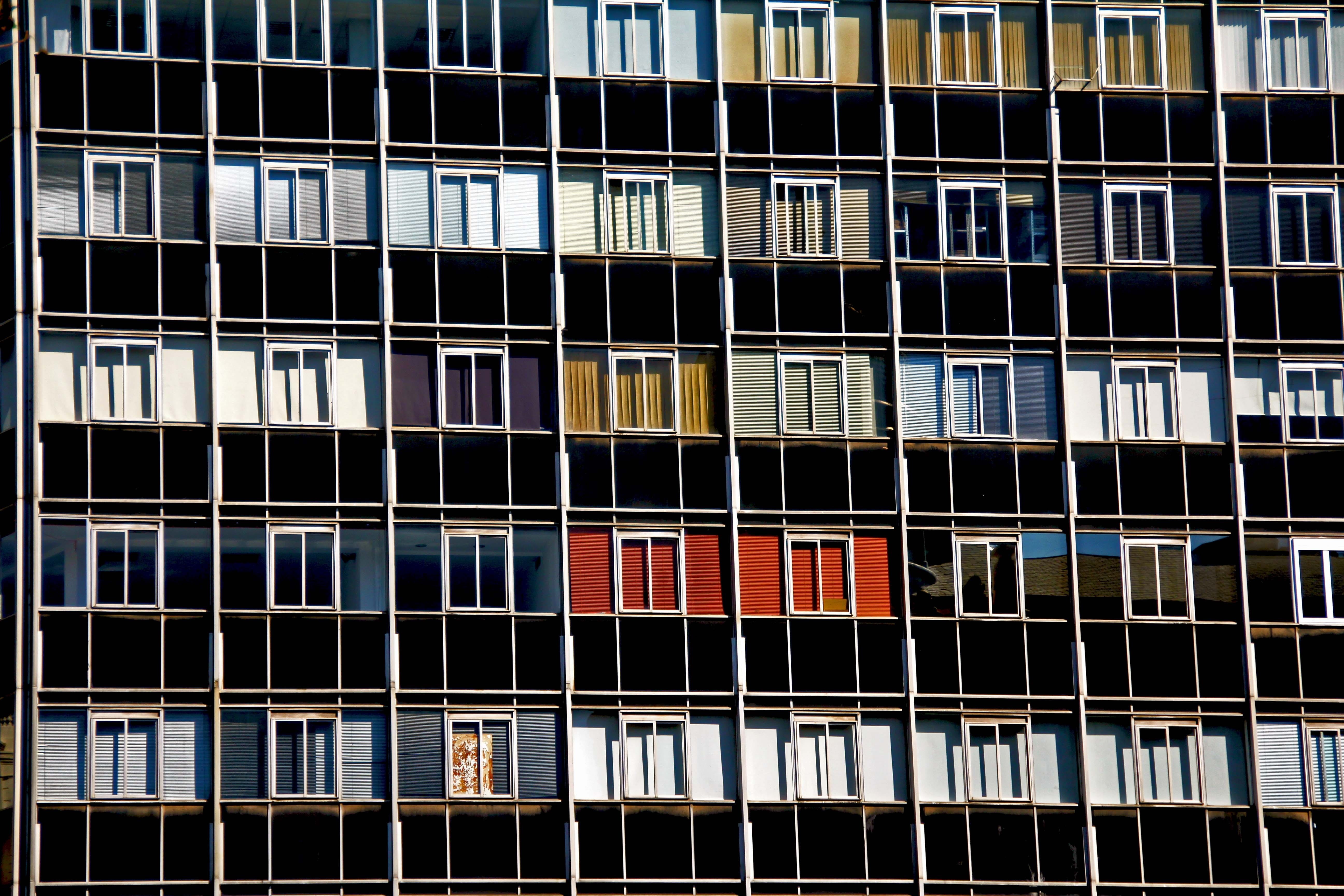 low angle view, urban, in a row, multicolored, pattern, glass - Material, urban Scene, 5K, texture, natural texture, metal, architecture, outdoors, housing, HD Wallpaper