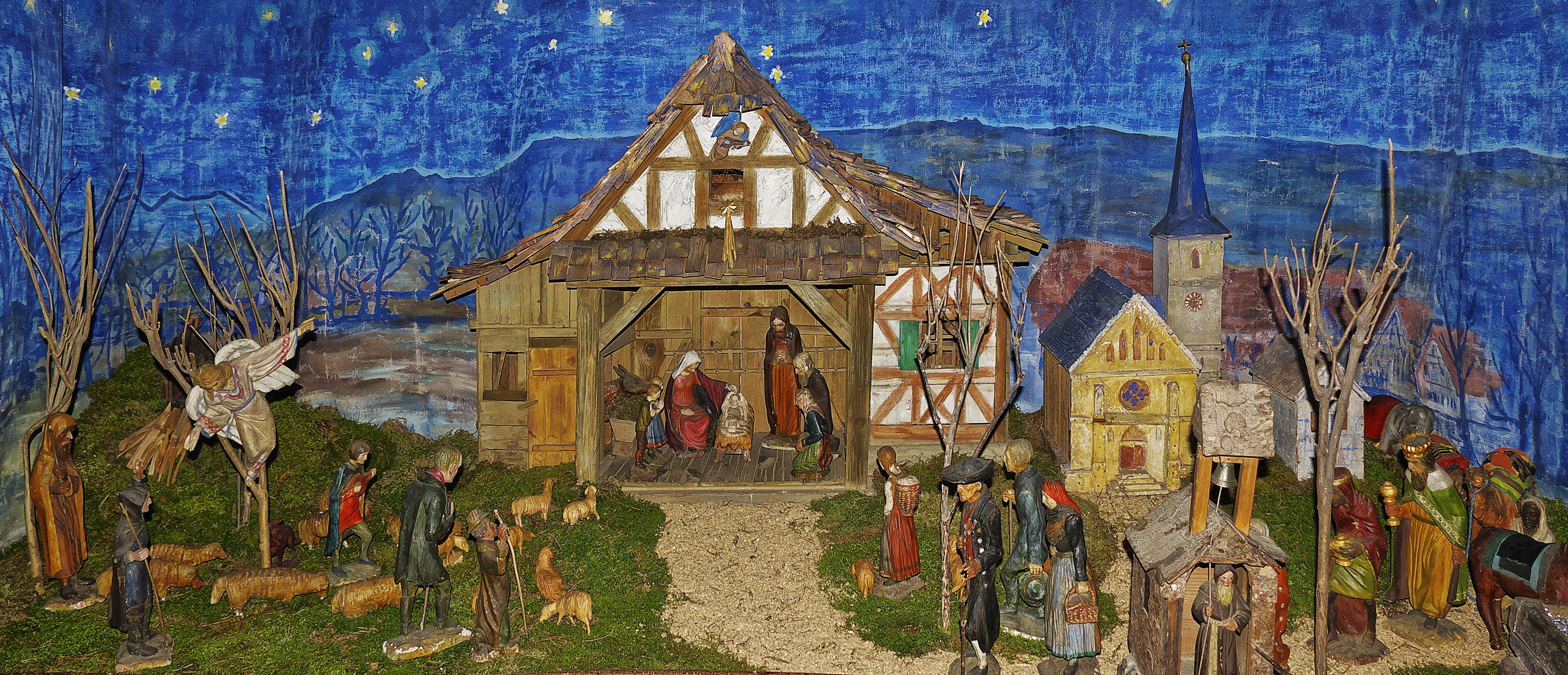 plant, arts crafts, spirituality, 5K, sky, christmas, village nativity, landscape, outdoors, child, nature, mountain, bauer crib, art and craft, building, HD Wallpaper