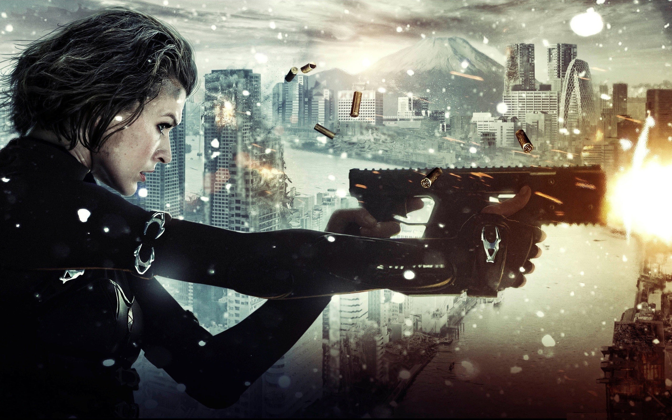 2K, movies, milla, poster, jovovich, evil, hd, brunette, resident, movie, HD Wallpaper