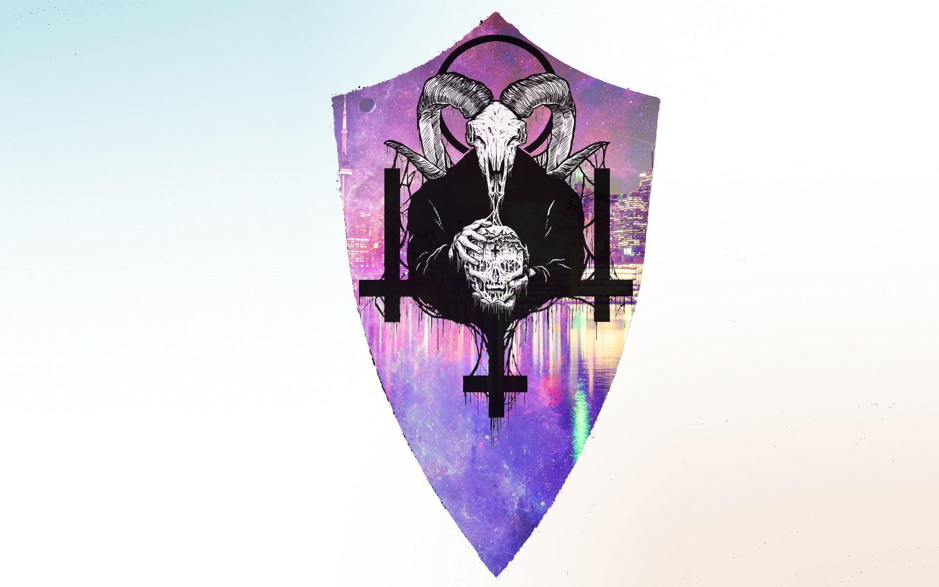 human representation, no people, devil, pink color, disguise, art and craft, skull, demon, cross, white background, indoors, purple, pattern, HD Wallpaper