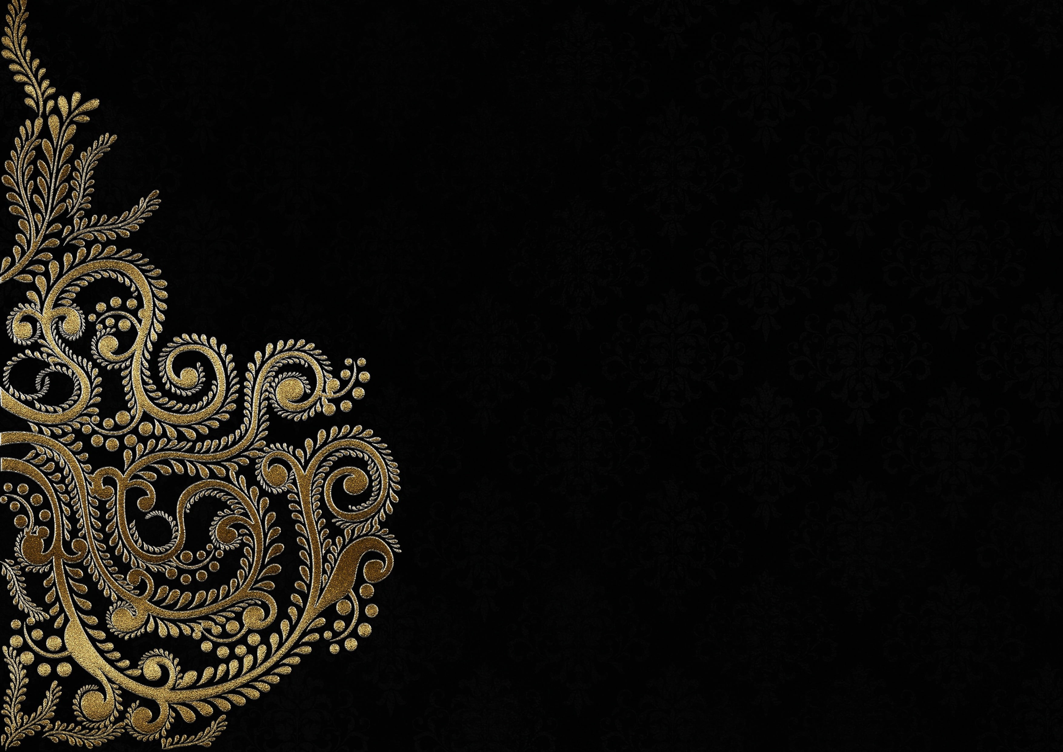 background, ornament, pattern, black, 2K, gold, HD Wallpaper