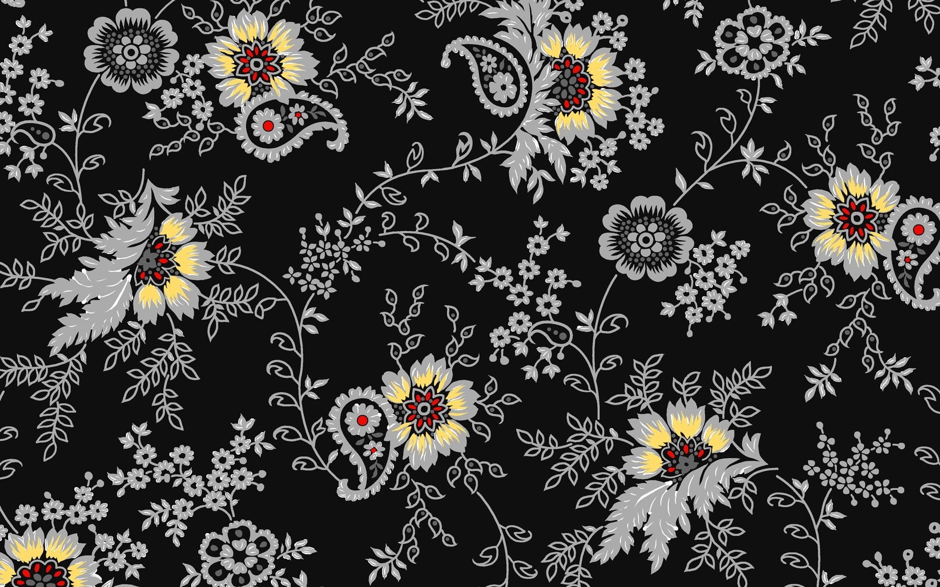 1080P, design, ornate, black background, retro Styled, paisley, art, petal, outdoors, inflorescence, decor, beauty in nature, leaf, fashion, vulnerability, HD Wallpaper
