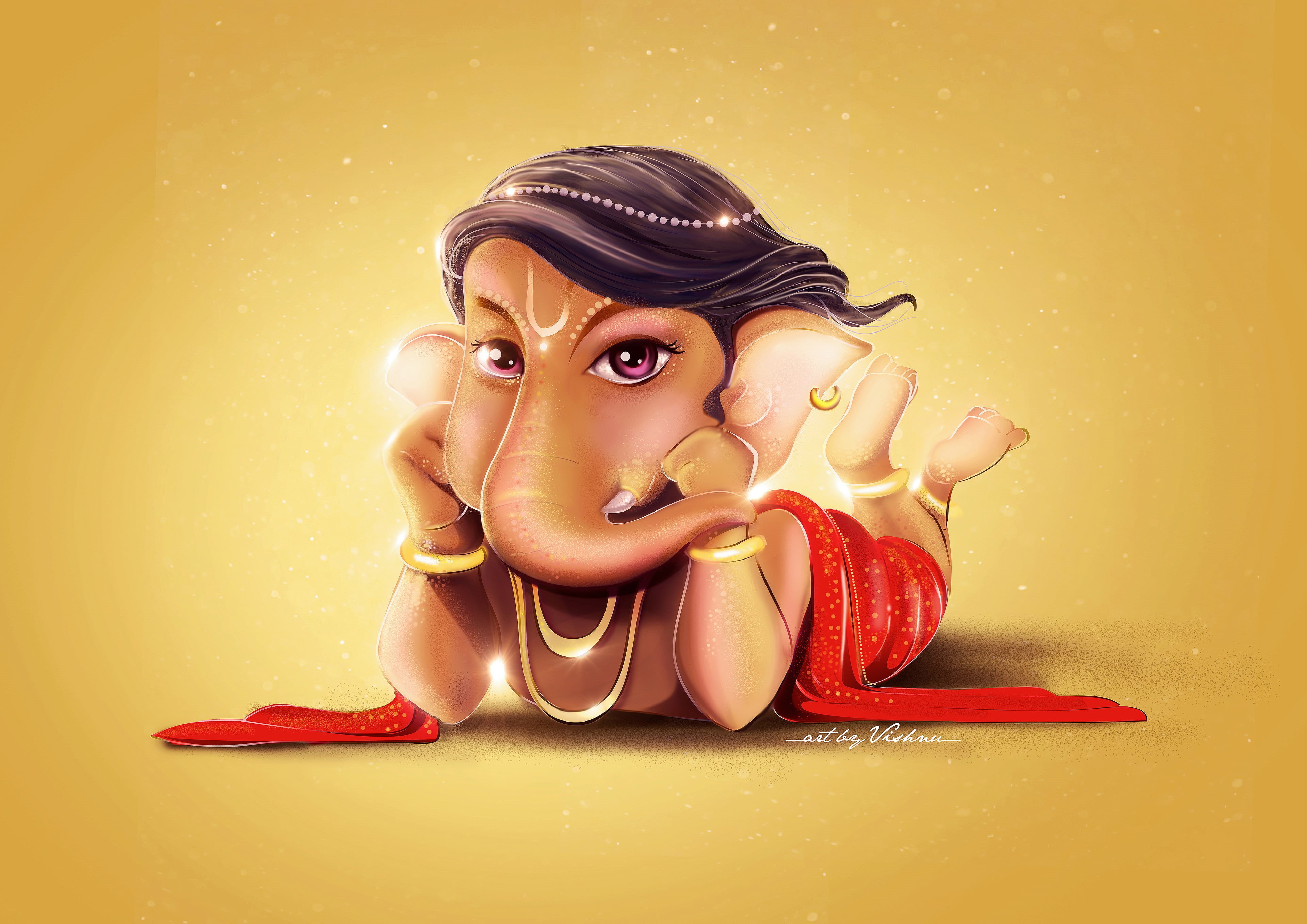 HD, 4K, Digital art, Cute, ganesha, animated, Lord Ganesha, 4K, HD Wallpaper