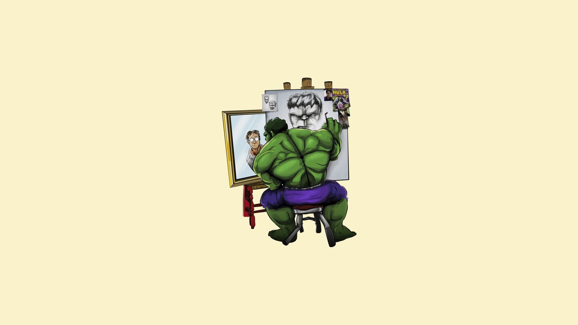 Bruce Banner, indoors, choice, sweet food, Hulk, large group of objects, illustration, representation, 1080P, copy space, creativity, no people, still life, HD Wallpaper