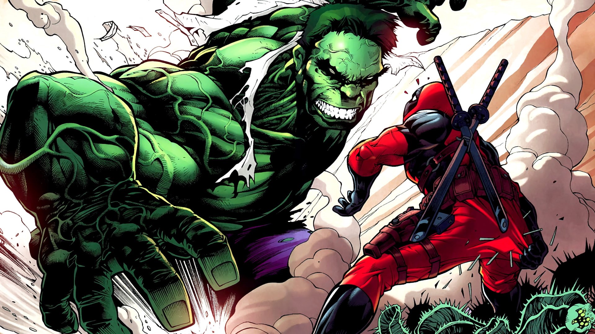 the, incredible, deadpool, hulk, 1080P, cartoon/comic, hd, HD Wallpaper