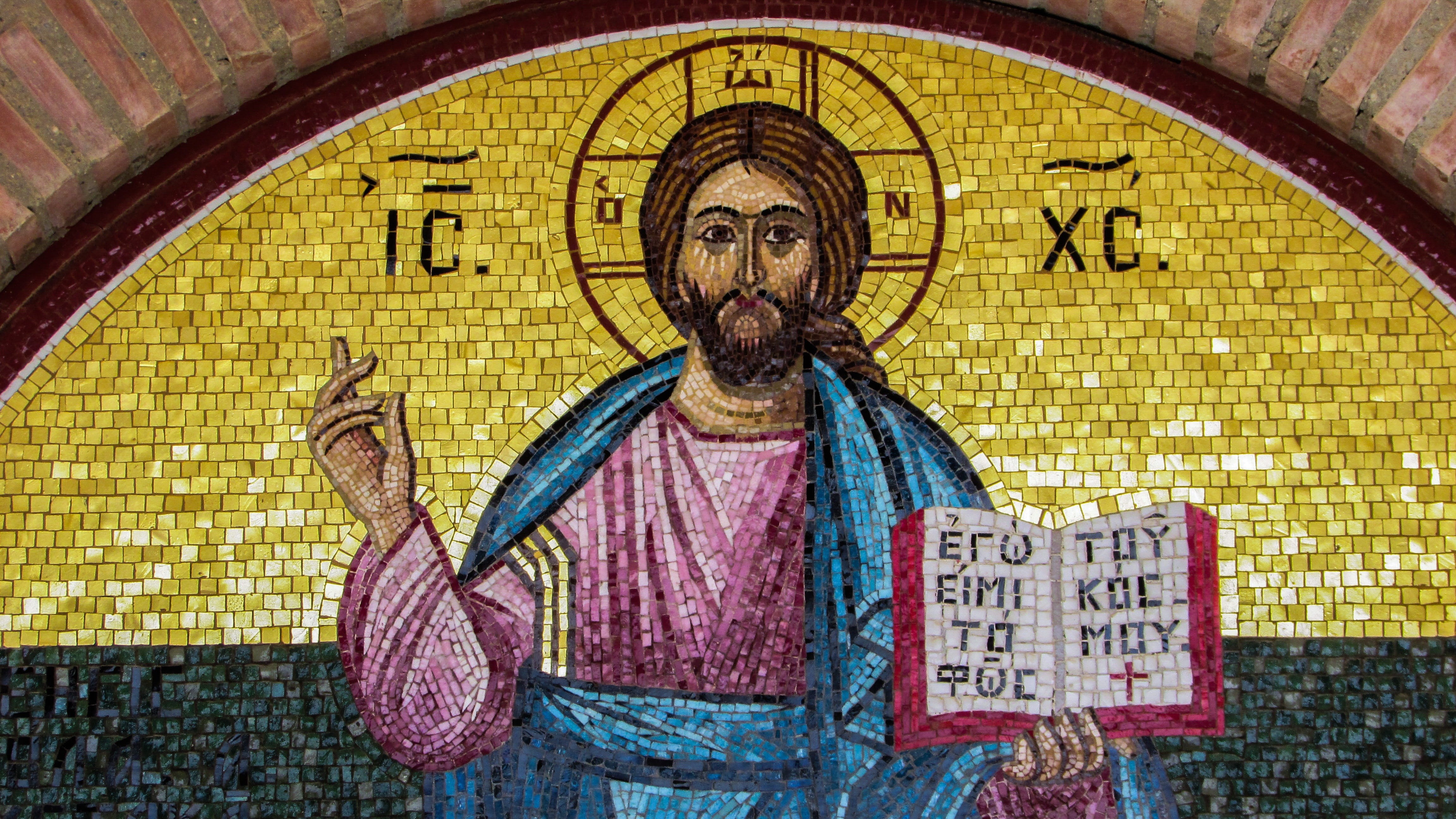 wall - building feature, adults only, human representation, non-western script, wall, cyprus, Mosaic, message, Jesus Christ, adult, place of worship, paralimni, HD Wallpaper