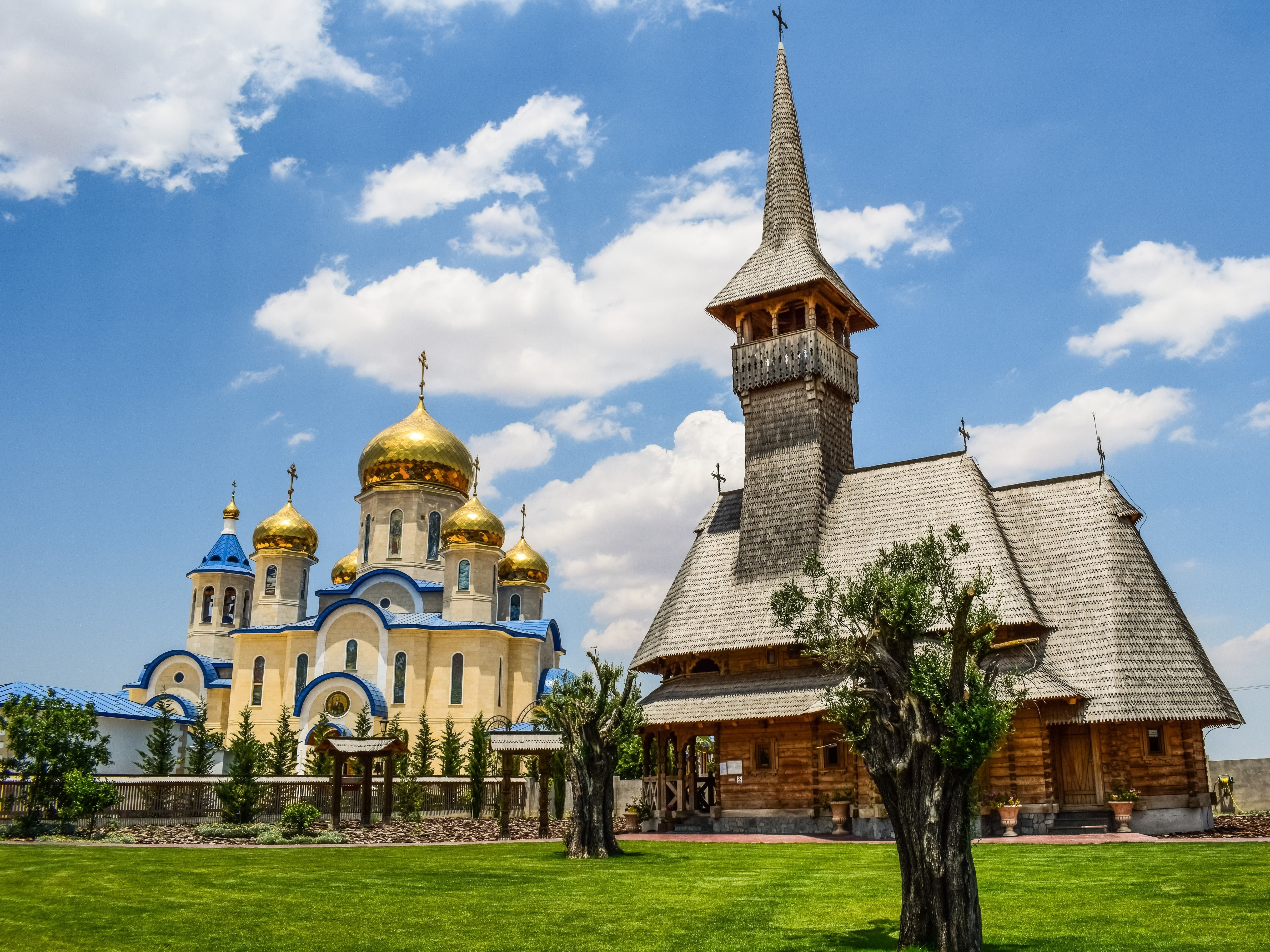 sky, cloud - sky, christianity, travel destinations, orthodox, grass, building, tamassos bishop, romanian church, russian church, day, tree, no people, HD Wallpaper