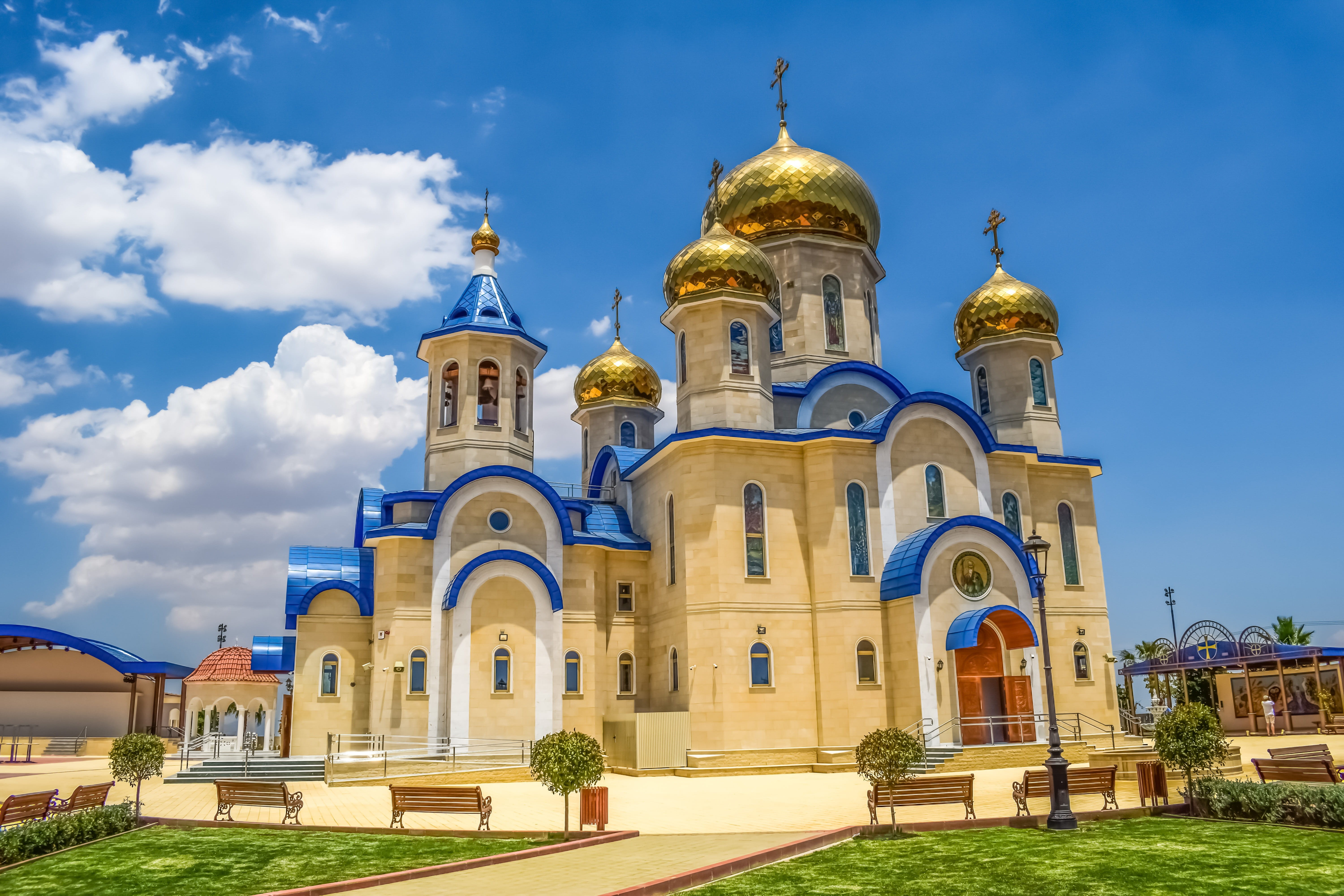 nature, orthodox, Dome, no people, Russian Church, spirituality, building exterior, golden, sky, built structure, tamassos bishop, religion, cyprus, spire, HD Wallpaper