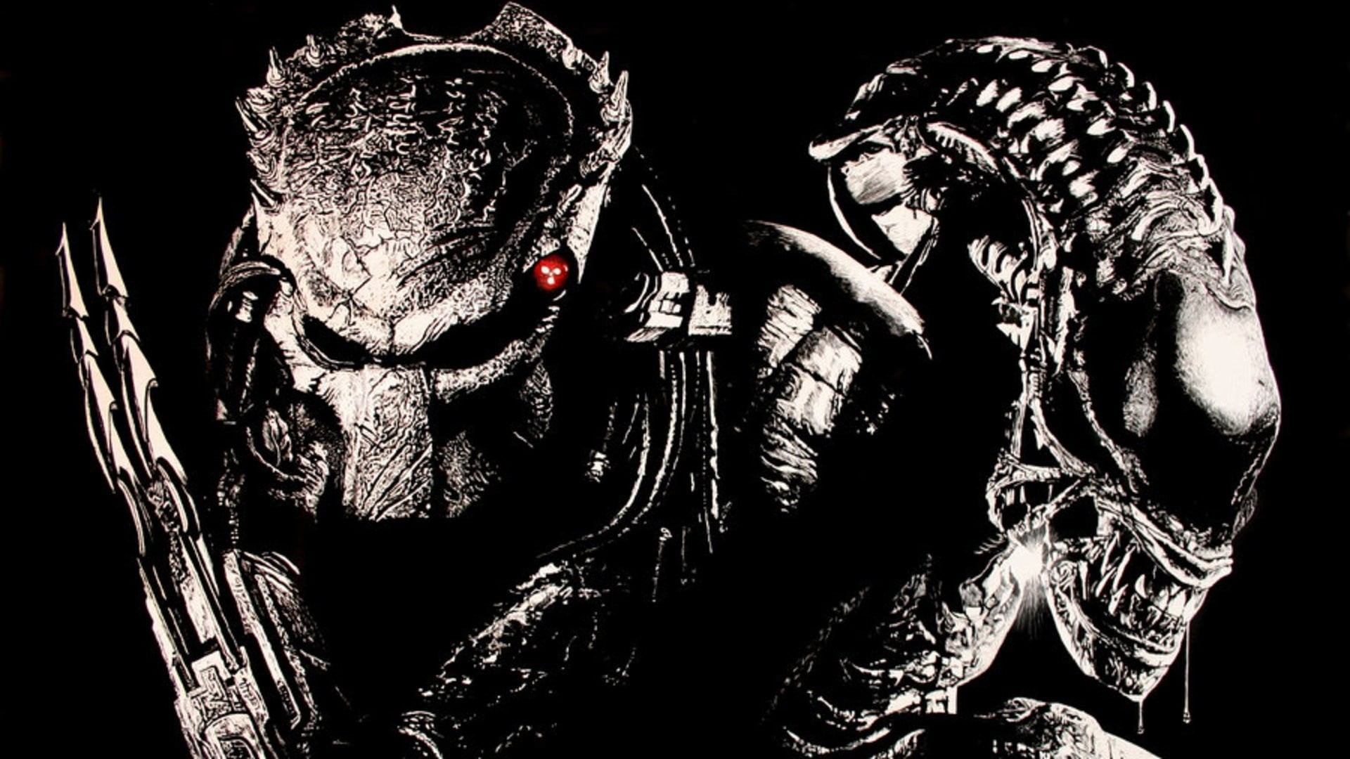 creativity, people, indoors, predator, black background, alien, representation, the past, close-up, digital, headshot, obscured face, two people, disguise, HD Wallpaper