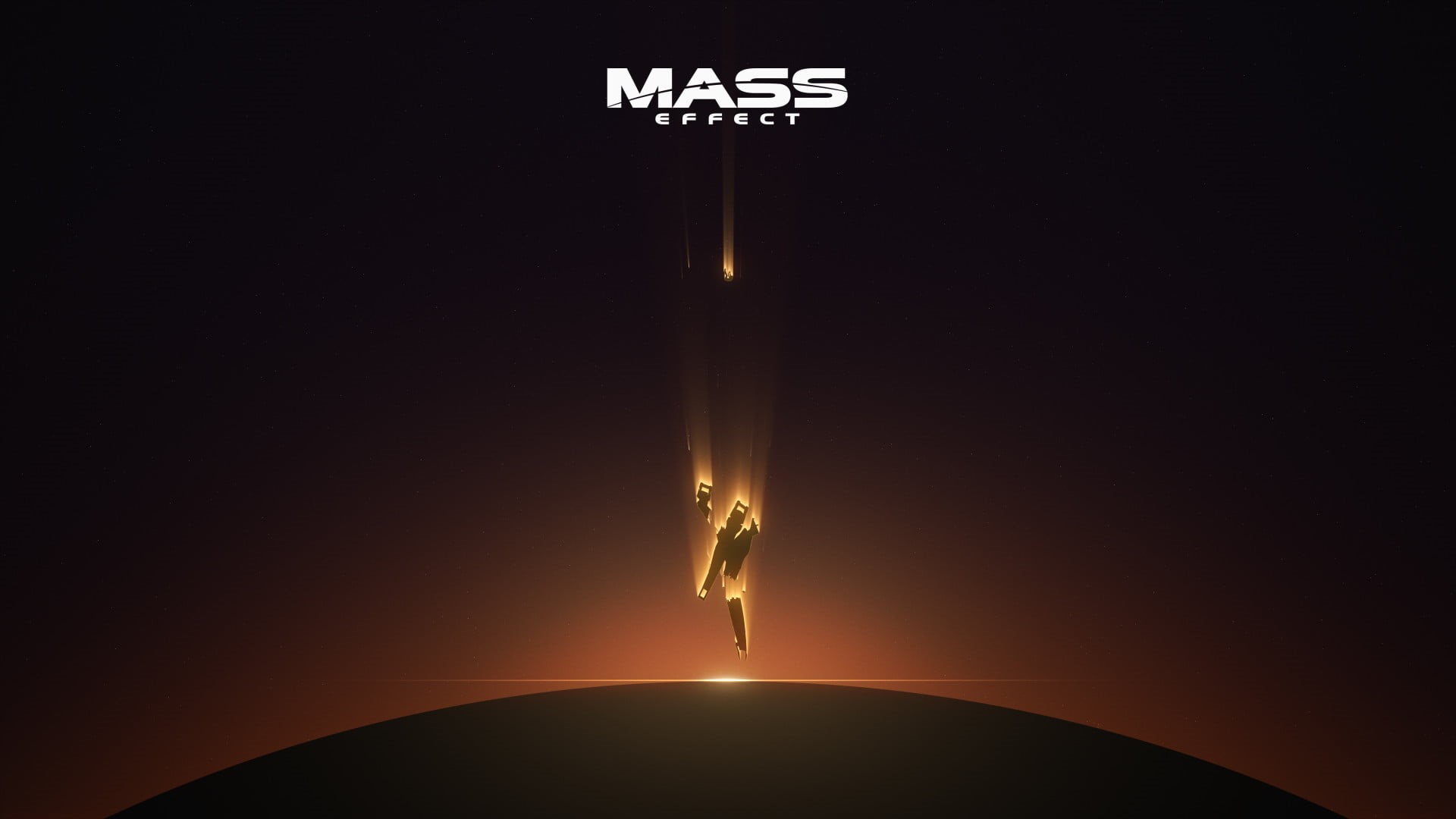 sign, Mass Effect, illustration, copy space, video games, 1080P, mass, one person, indoors, silhouette, mid-air, dark, light bulb, low angle view, effect, HD Wallpaper