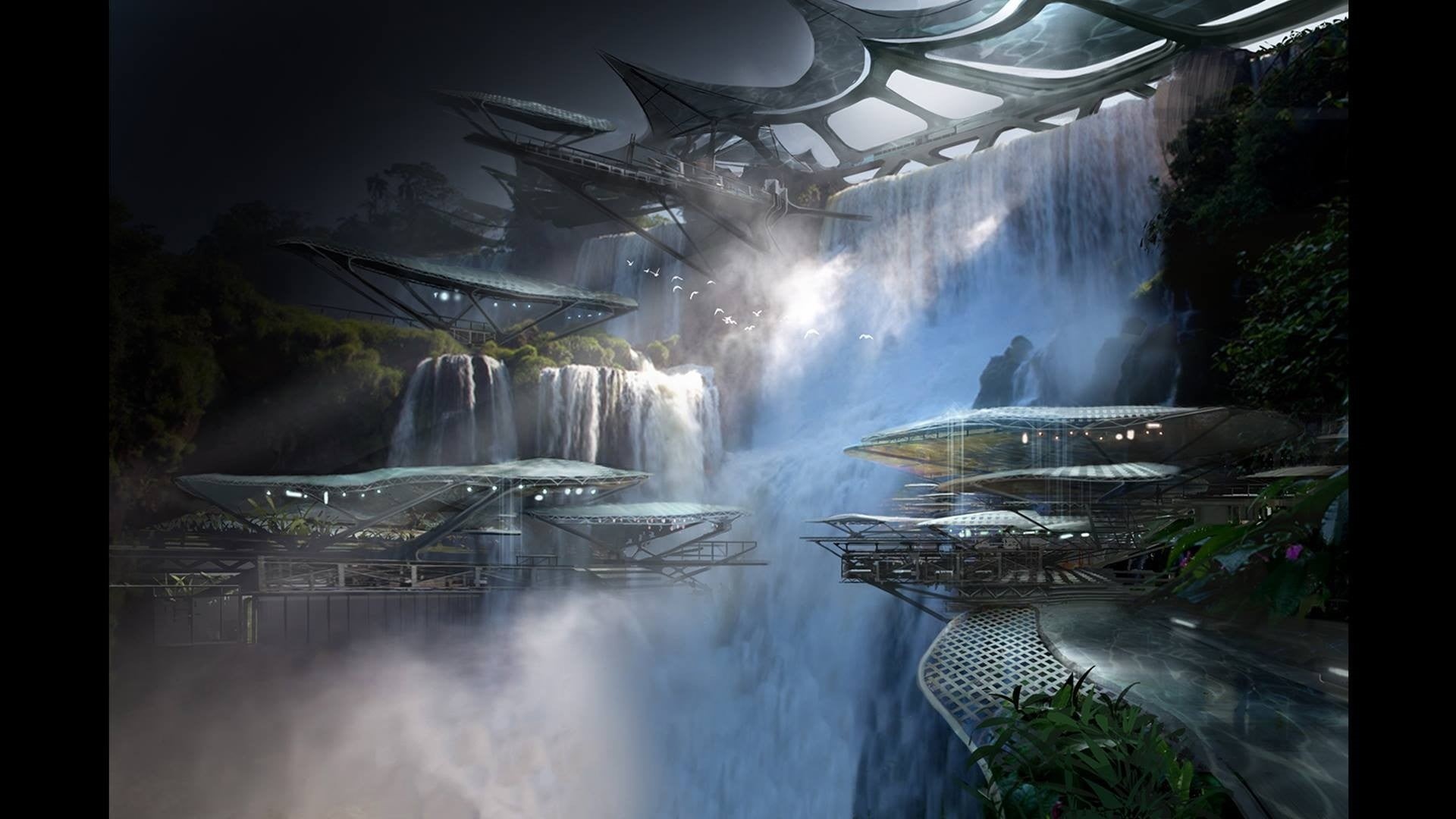 effect, beauty in nature, Mass Effect, waterfall, concept art, travel, plant, andromeda, scenics - nature, tree, Mass Effect 4, art, mass, environment, HD Wallpaper