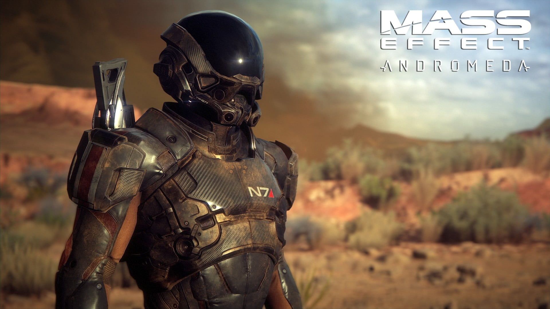 gun, Mass Effect: Andromeda, headwear, army soldier, weapon, andromeda, army helmet, war, armed forces, 1080P, helmet, waist up, government, HD Wallpaper