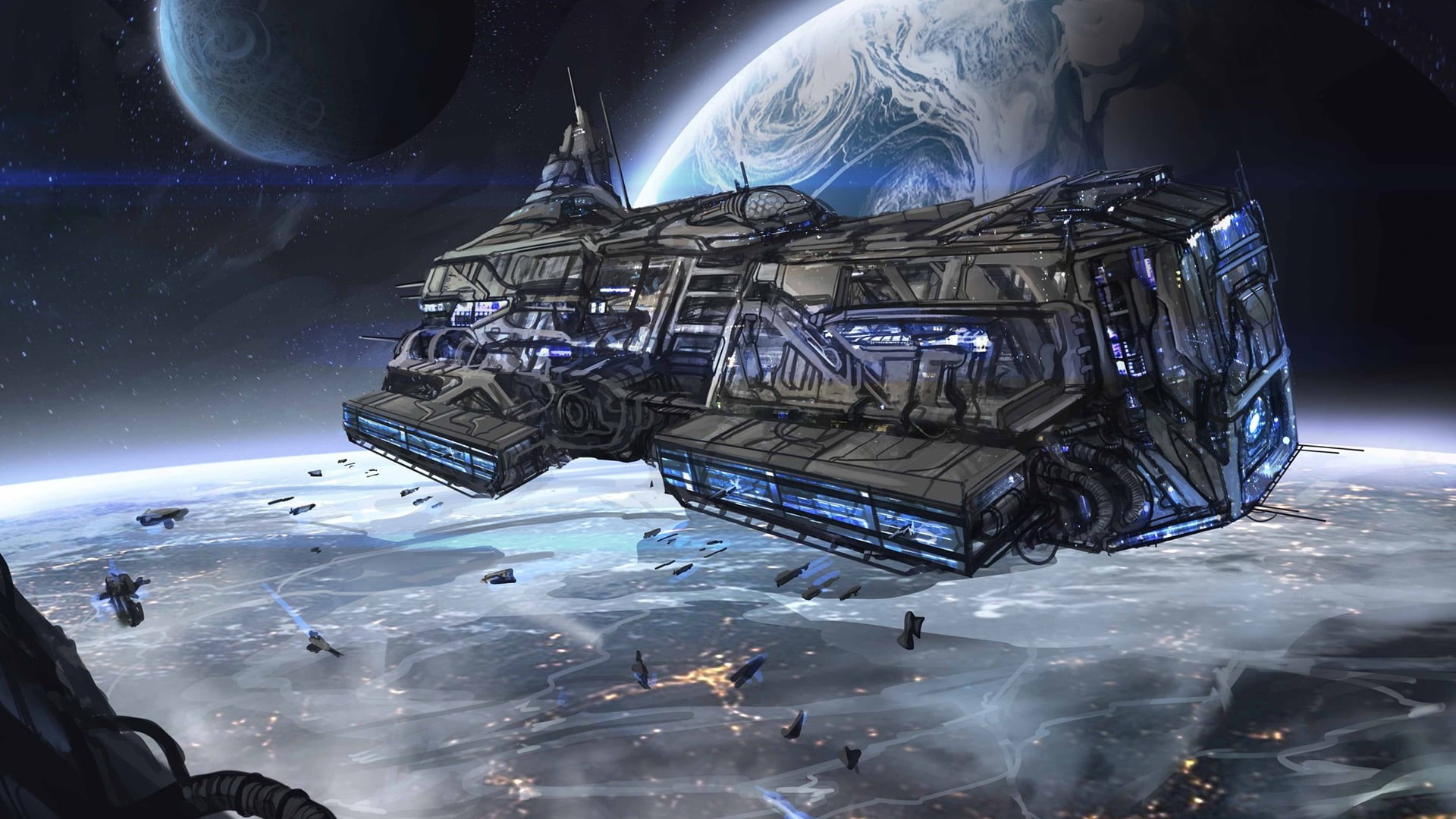 aircraft carrier, water, space, science, sky, spiny lobster, research, scorpion, arthropod, 1080P, futuristic, mode of transportation, space travel vehicle, HD Wallpaper