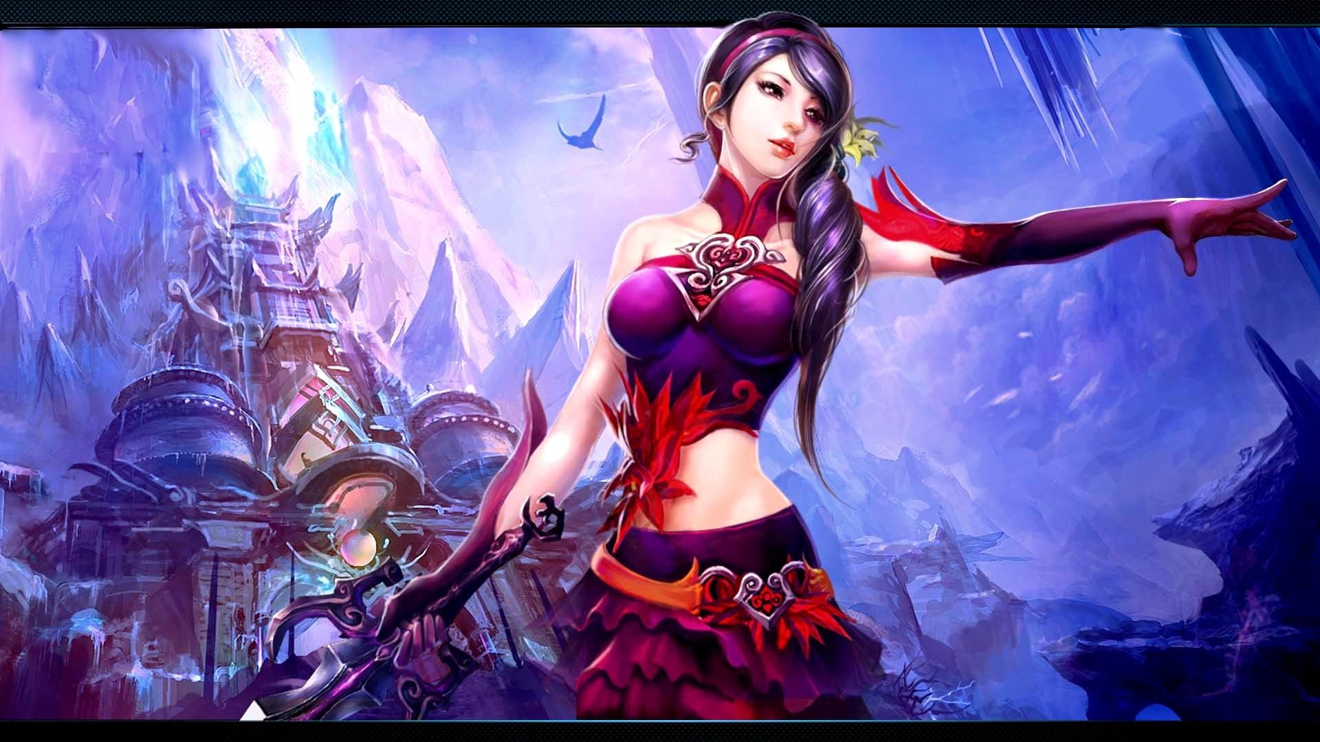 female, weapon, 3d and abstract, 1080P, character, beauty, game, girl, rpg, anime, HD Wallpaper