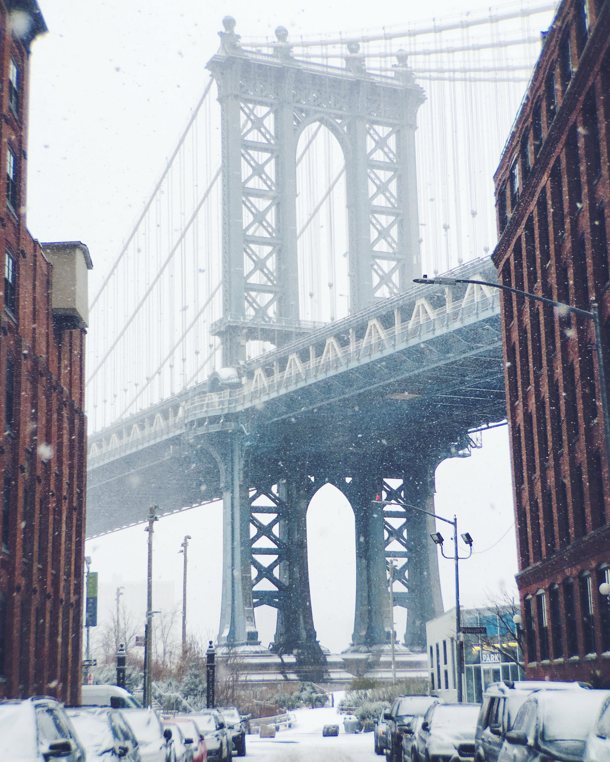 connection, snow, united states, snowing, christmas, land vehicle, day, car, new york, travel destinations, tourism, new york city, brooklyn, bridge, outdoors, Phone HD Wallpaper