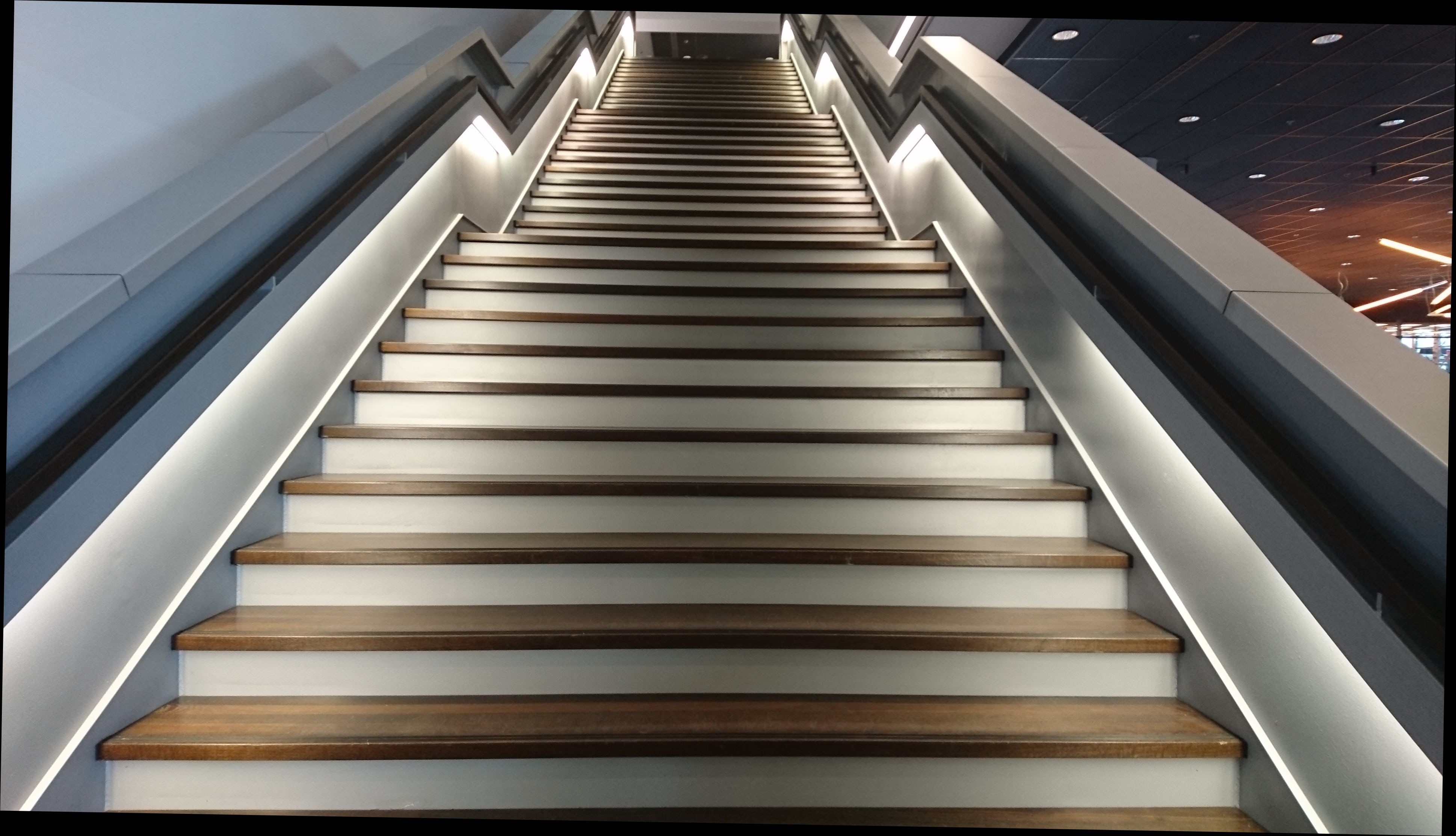 4K, ceiling, transfer print, pattern, home, staircase, built structure, escalator, steps and staircases, the way forward, low angle view, modern, absence, HD Wallpaper