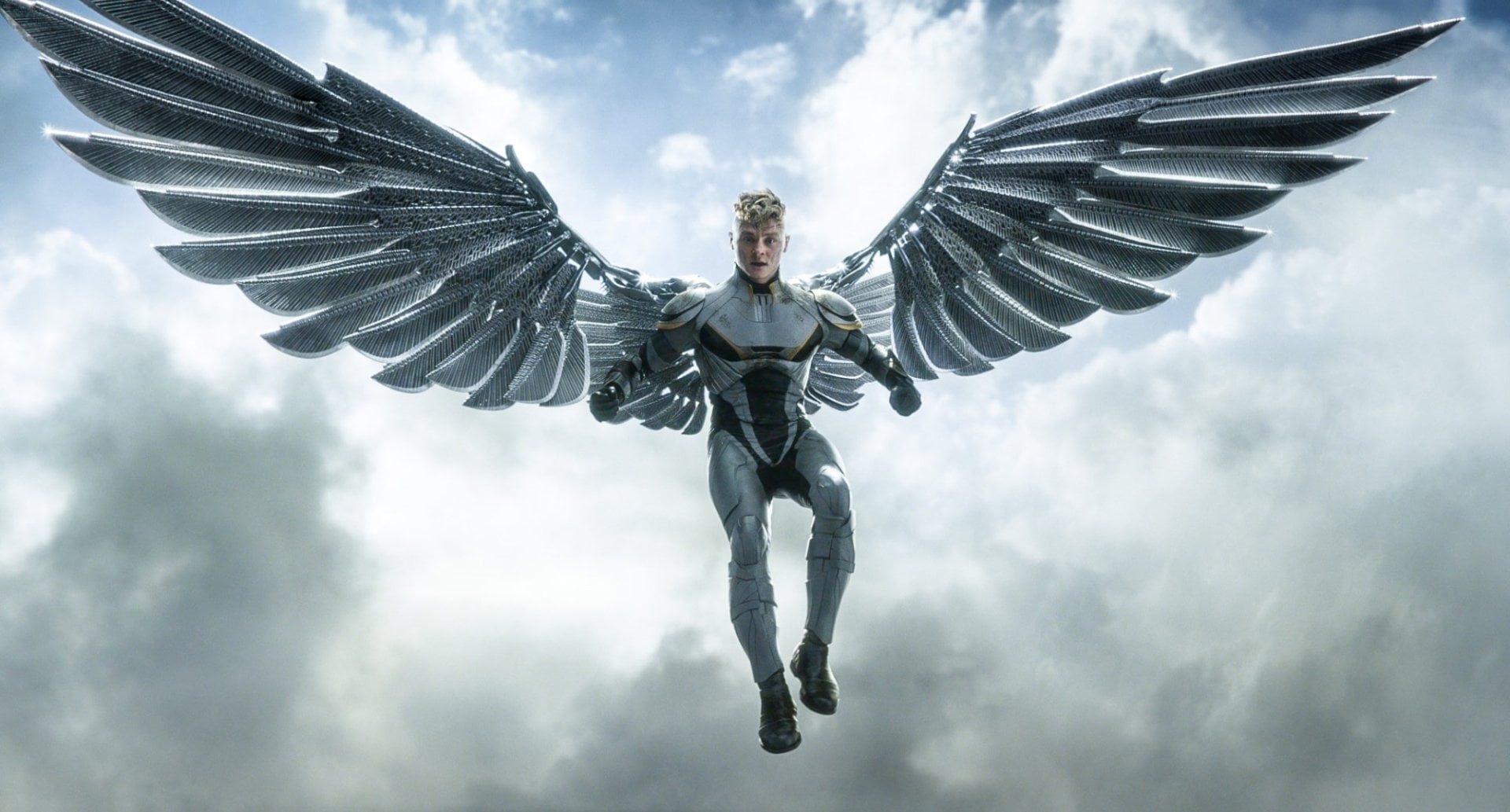 one person, animal wing, digital composite, mid-air, sky, front view, full length, air vehicle, arms raised, spread wings, cloud - sky, X-Men, Archangel (Marvel Comics), HD Wallpaper