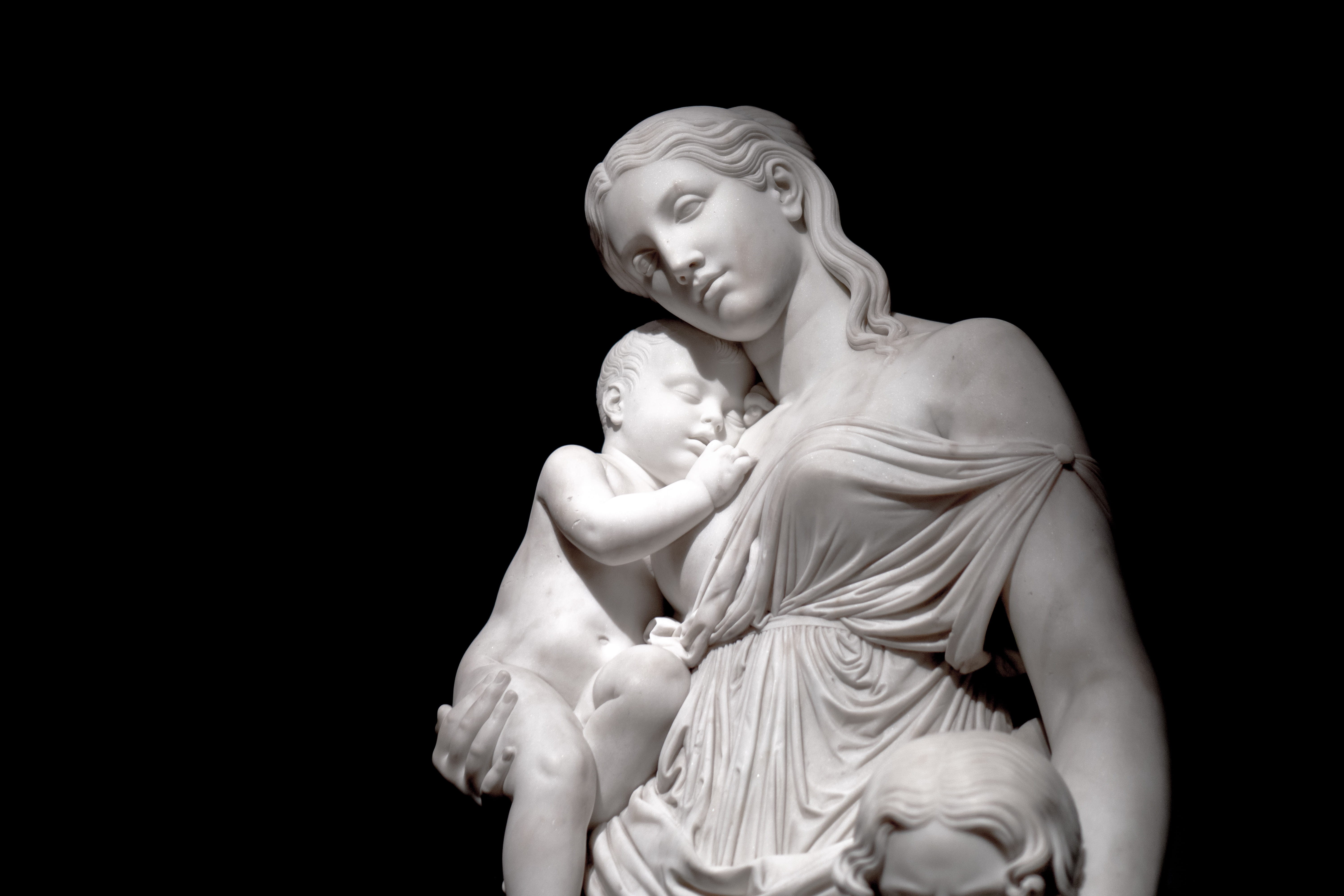 statue, bronze, woman, female likeness, studio shot, art and craft, representation, love, human, figurine, belief, religion, feeding, torso, creativity, HD Wallpaper