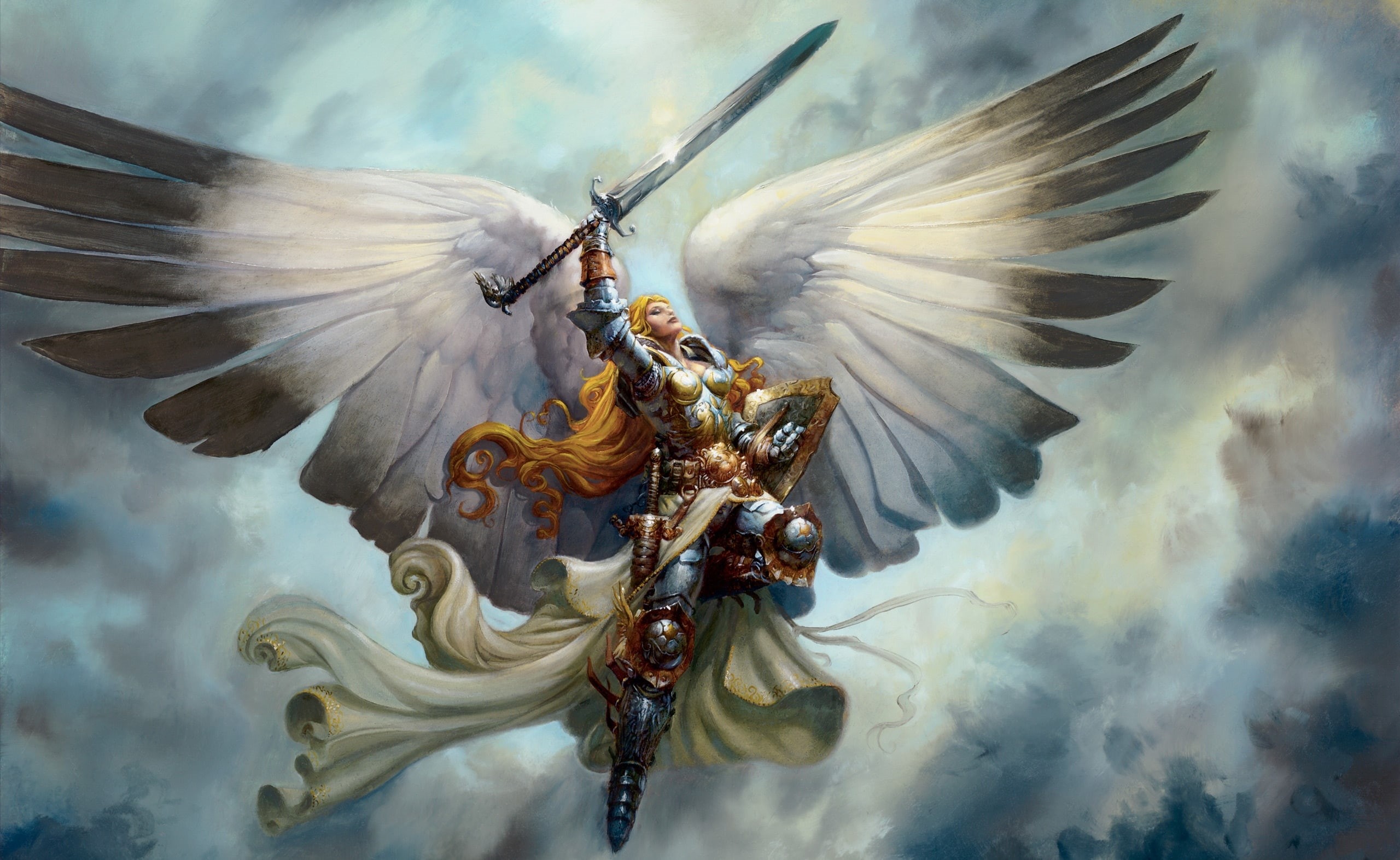 Archangel, digital composite, flying, art and craft, nature, animals in the wild, Fantasy, beauty in nature, animal, gray, spirituality, outdoors, angel, HD Wallpaper