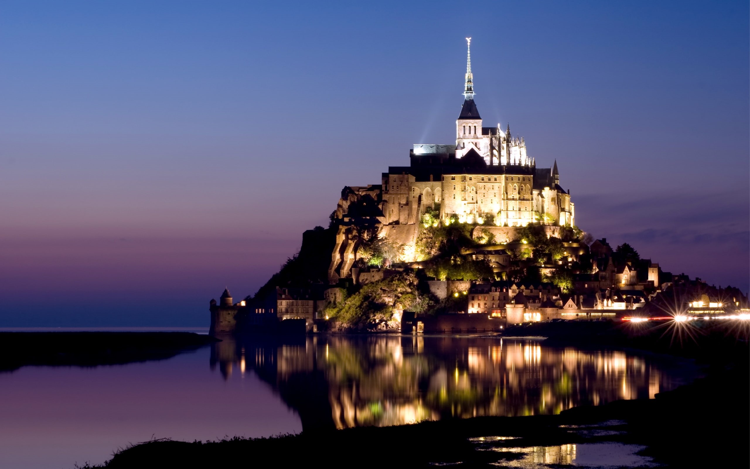 saint, 2K, Mount of the Archangel Michael, castle, Normandy, lilac, michel, mont, island, HD Wallpaper