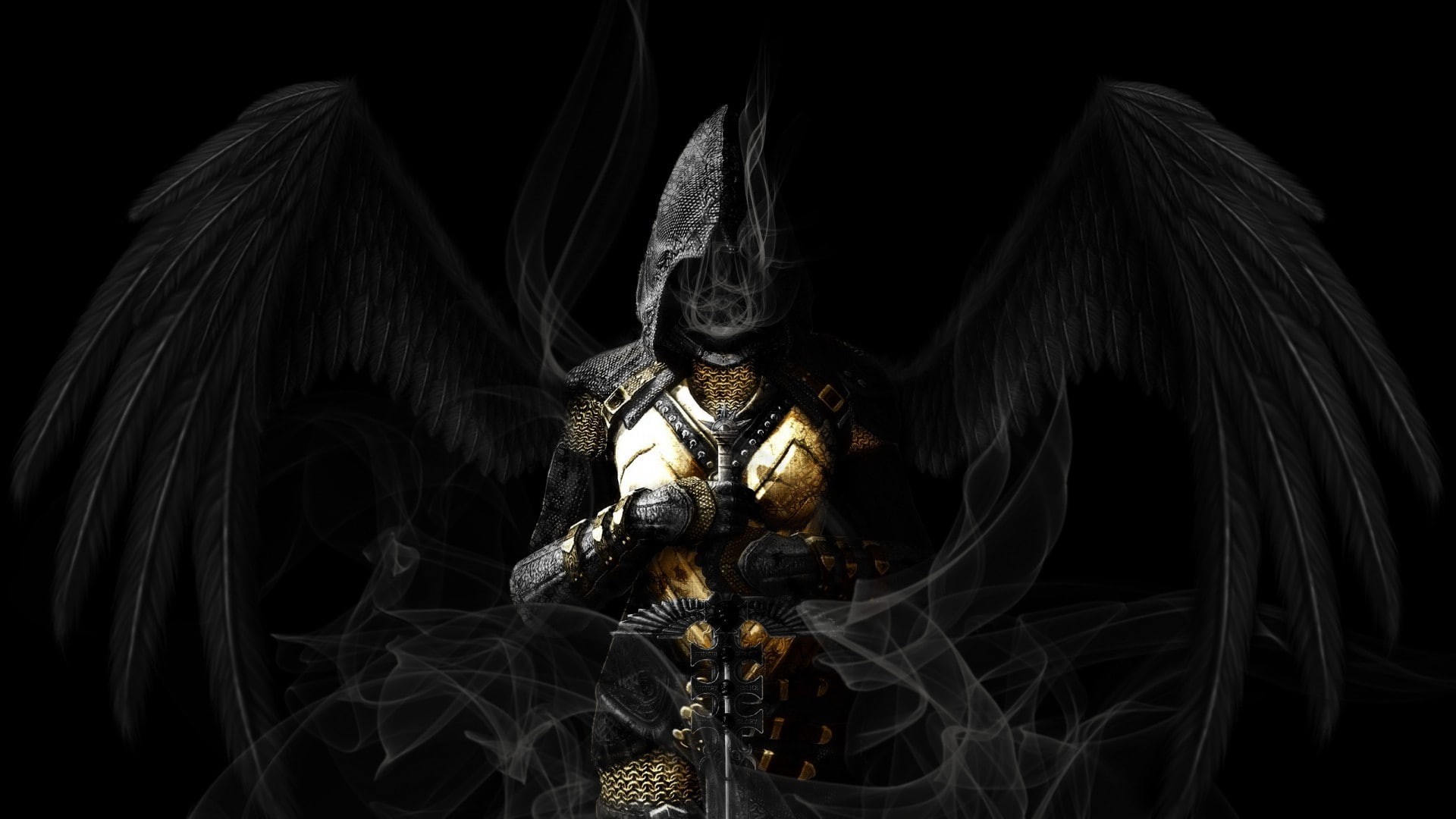 angel, dark, armor, sword, archangel, 1080P, wings, HD Wallpaper