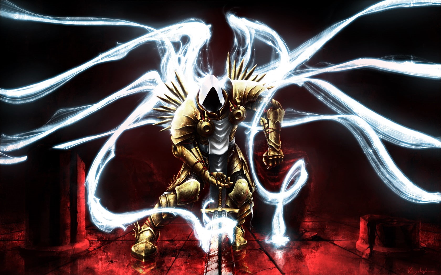 blood, angel, Tyrael, Diablo, video games, sword, 720P, HD Wallpaper