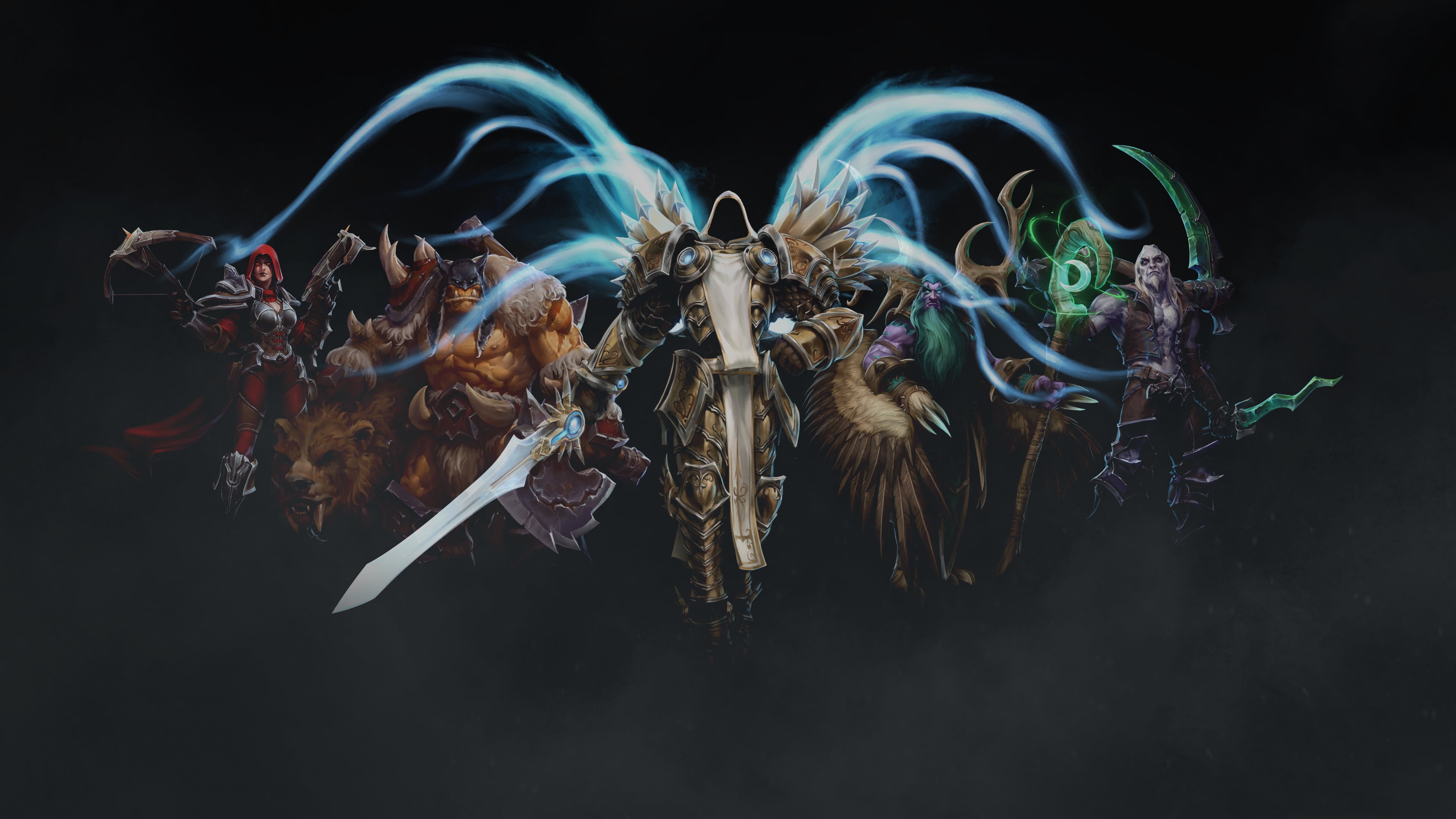 Malfurion, close-up, Rexxar, heroes of the storm, Xul, illuminated, videogame, motion, long exposure, screenshot, studio shot, digital composite, burning, HD Wallpaper