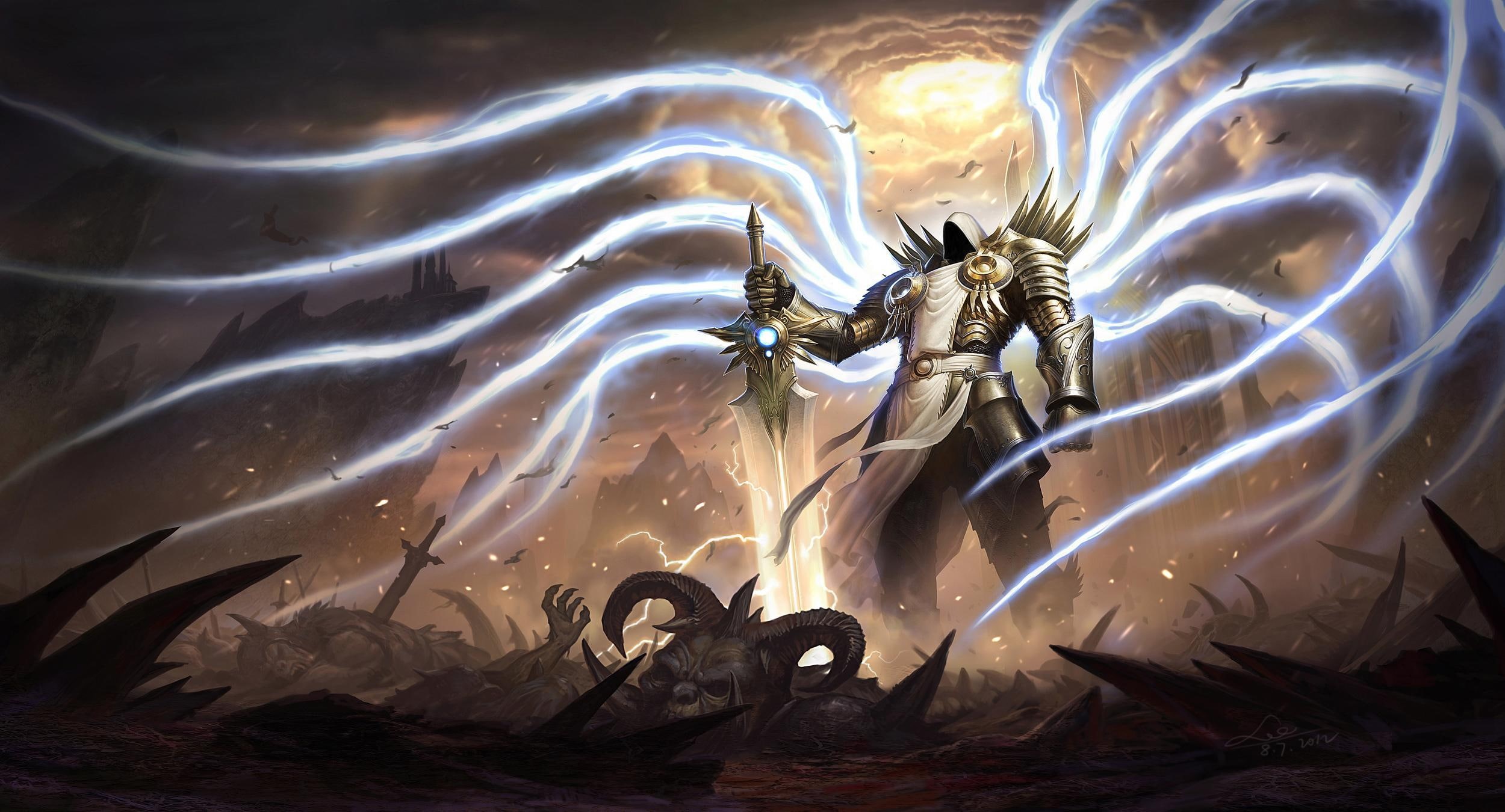 angel, sword, artwork, wings, tyrael, games, diablo, 1080P, armor, character, HD Wallpaper