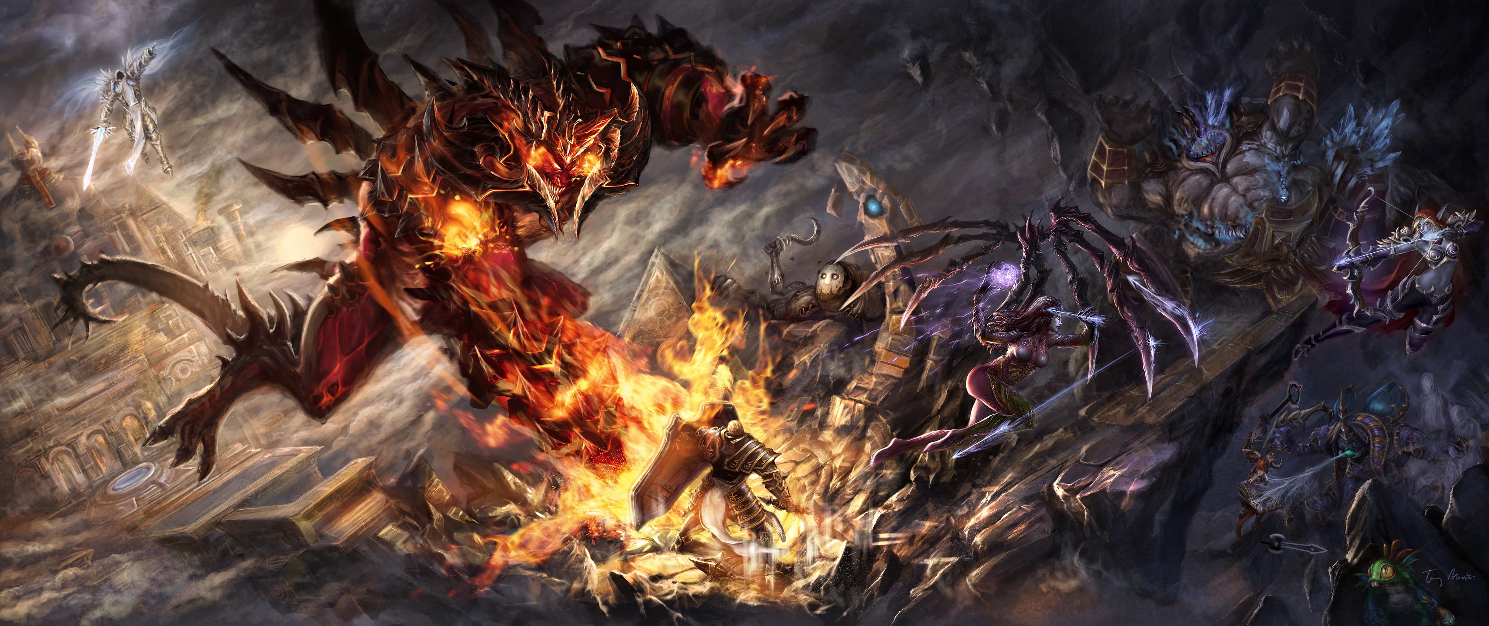 Anubarak, Sylvanas Windrunner, Diablo, fire - natural phenomenon, no people, smoke - physical structure, glowing, motion, flame, day, Azmodan, fire, nature, HD Wallpaper